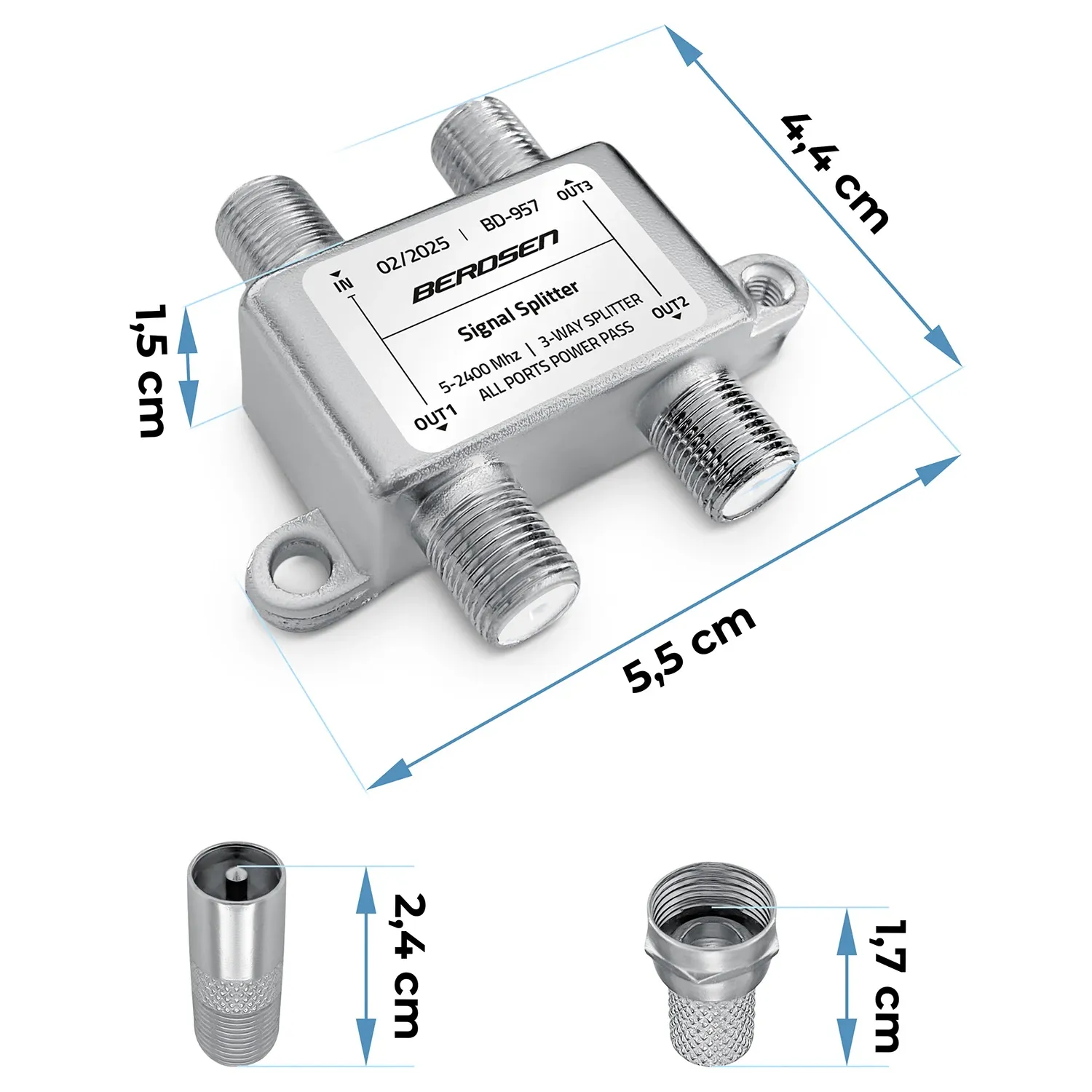 Pasyvus antenos skirstytuvas, 3 įėjimų, 5–2400 MHz, Berdsen BD-957 - nuotrauka 1