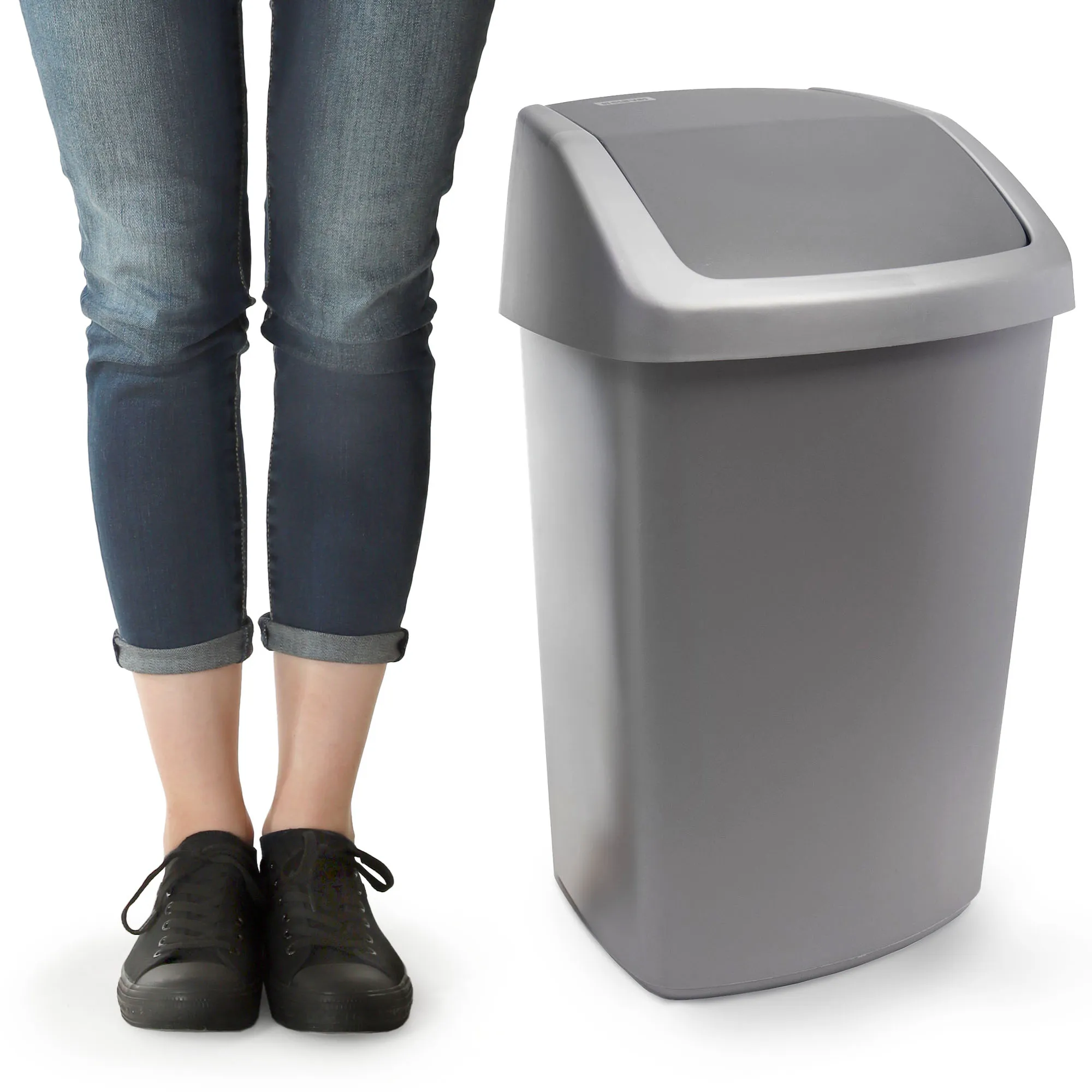 Curver šiukšliadėžė su atlenkiamu dangčiu, tamsiai pilka, 15 l