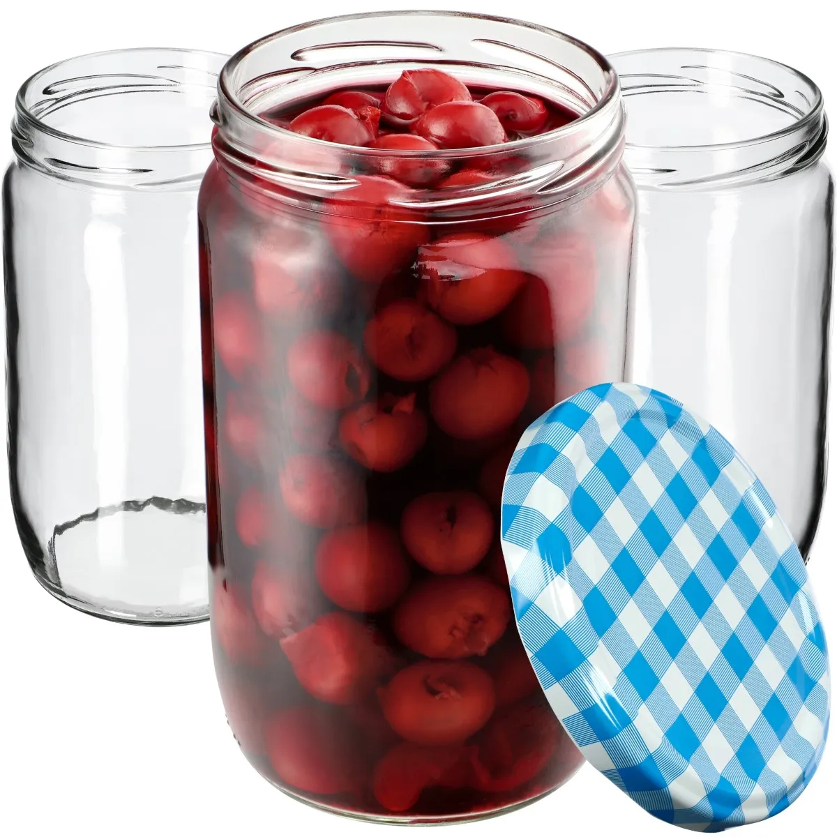 Niva konservavimo stiklainiai 720 ml, 48 vnt., 82 mm + mėlyni tinklelio dangteliai