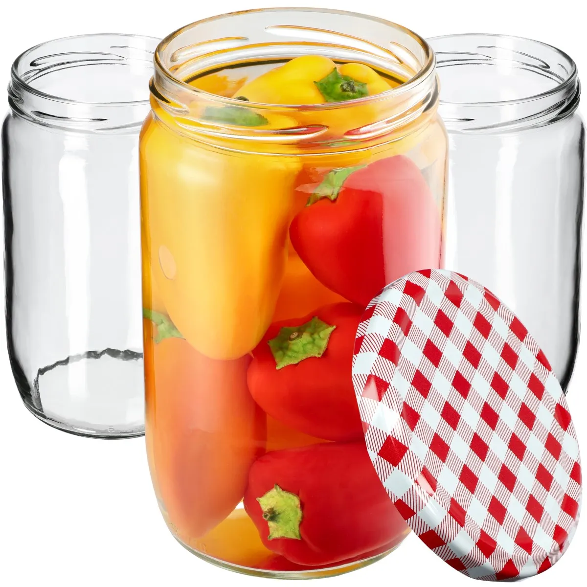 Niva konservavimo stiklainiai 720 ml, 16 vnt., 82 mm + raudoni tinklelio dangteliai