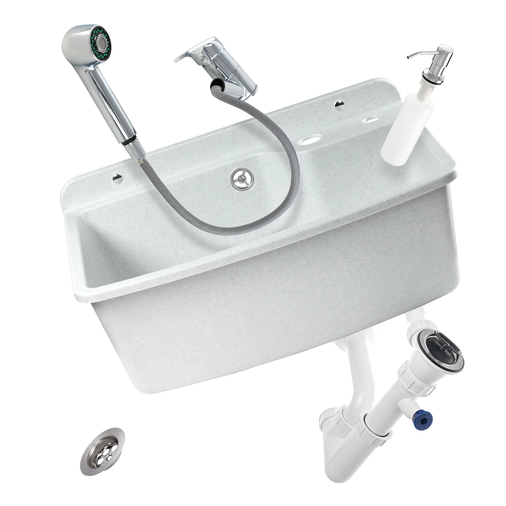 Gospo Maximus kriauklė su ištraukiamu čiaupu ir dozatoriumi, balta