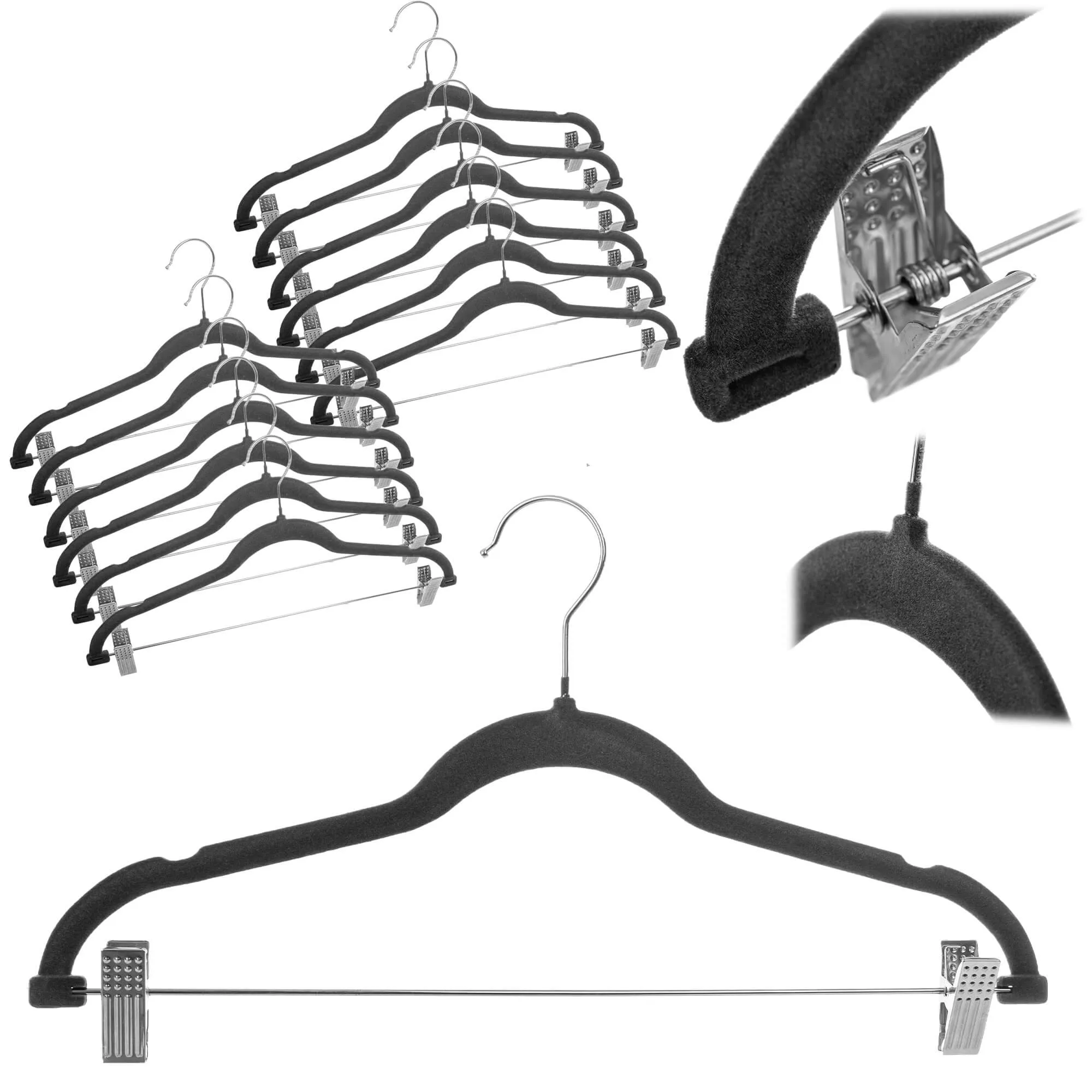 Aube kamšalu dengta drabužių pakaba su segtukais, tamsiai pilka, 12 vnt.