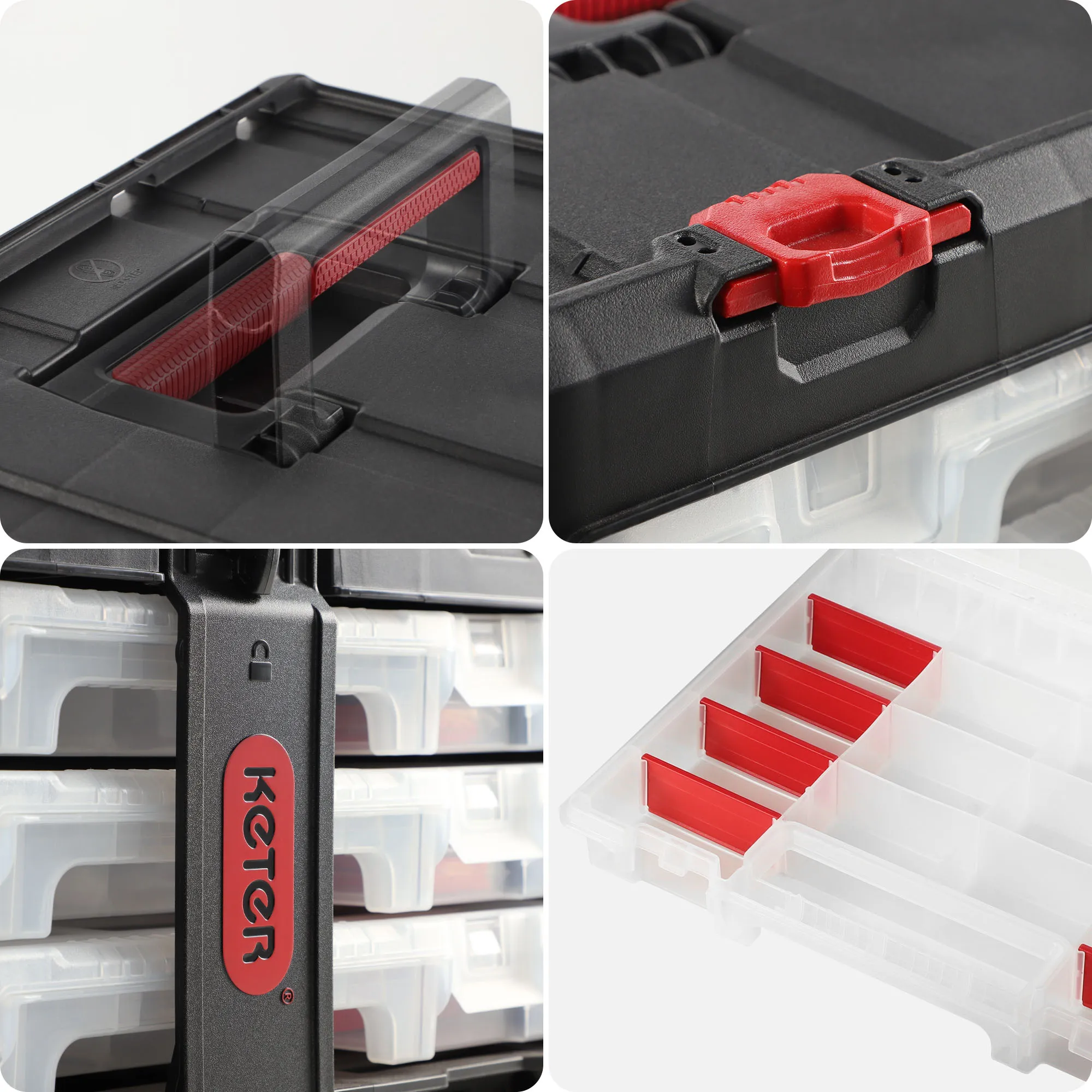 Keter Stack ‘N’ Roll 37,1 l talpos organizatorių dėžė su 3 organizatoriais
