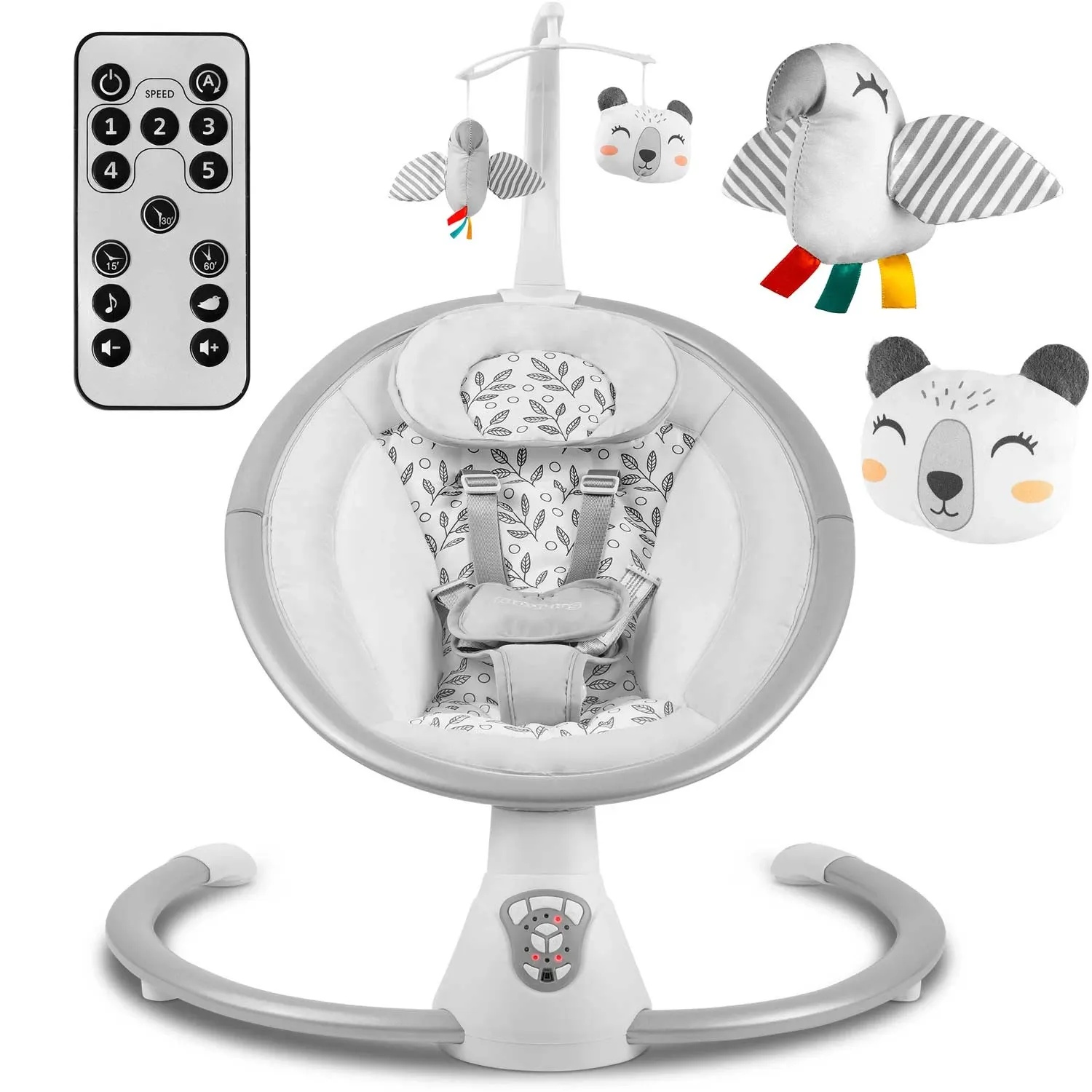 Daugiafunkcinė supamoji kėdė su automatiniu supamuoju mechanizmu, balta ir pilka Ricokids 705000 - nuotrauka 1