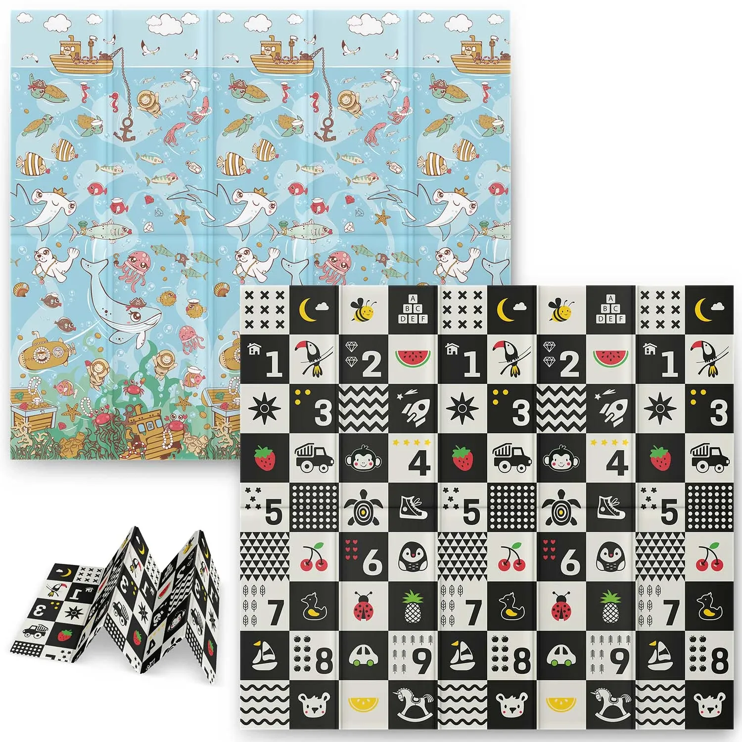 Sulankstomas edukacinis putplasčio kilimėlis 200 x 180 x 1 cm Nukido NK-340 vandenyno skaičiai - nuotrauka 1