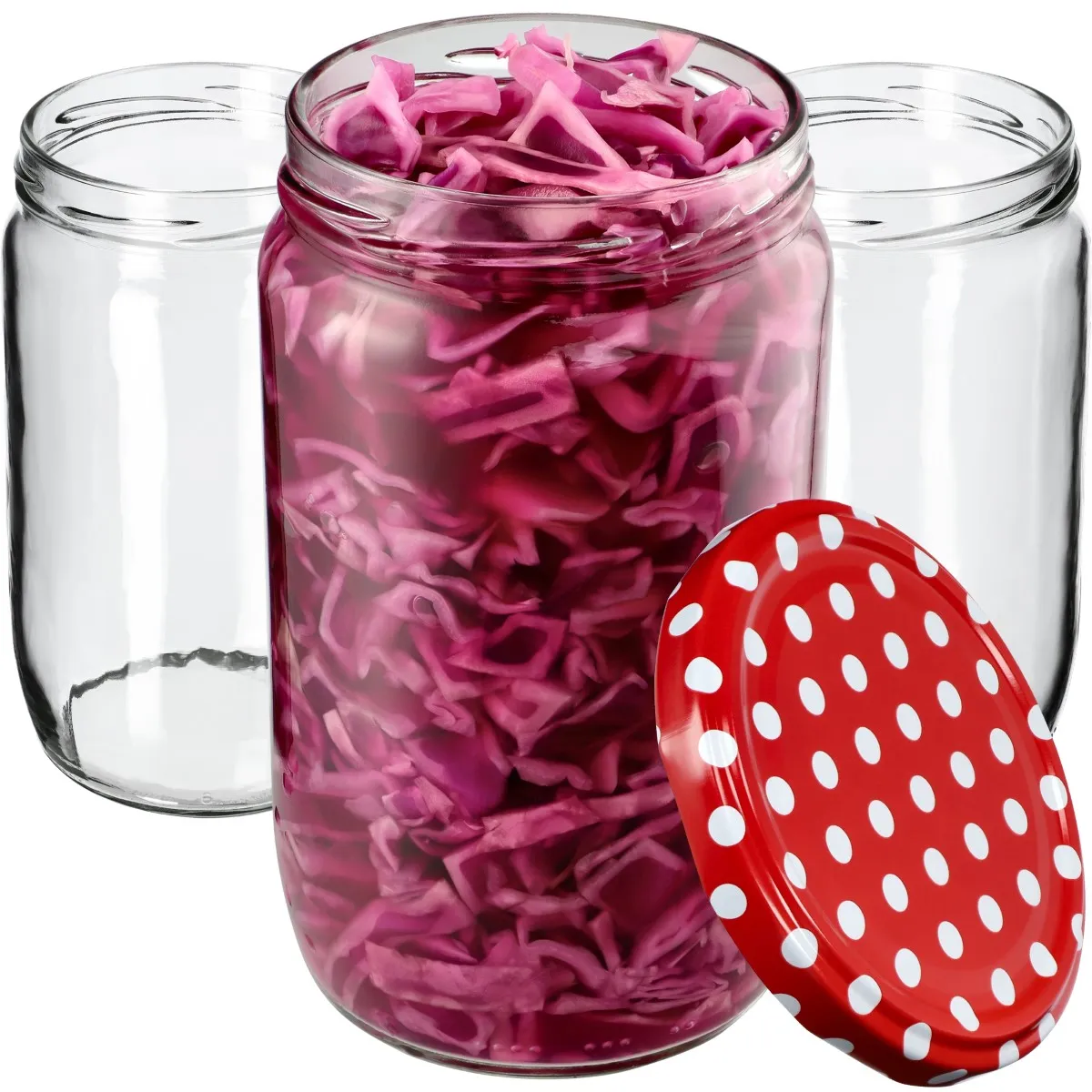 Niva konservavimo stiklainiai 720 ml 64 vnt. 82 mm + dangteliai „Raudonieji žirneliai“