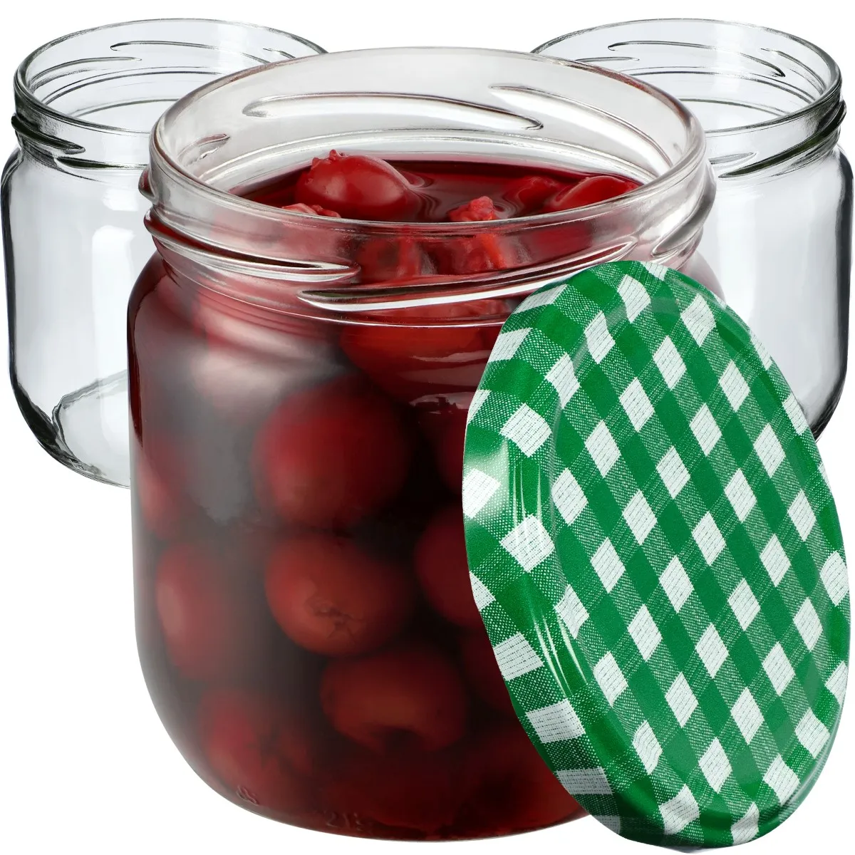 Salla konservavimo stiklainiai 425 ml, 12 vnt., 82 mm + žalios grotelės dangteliuose