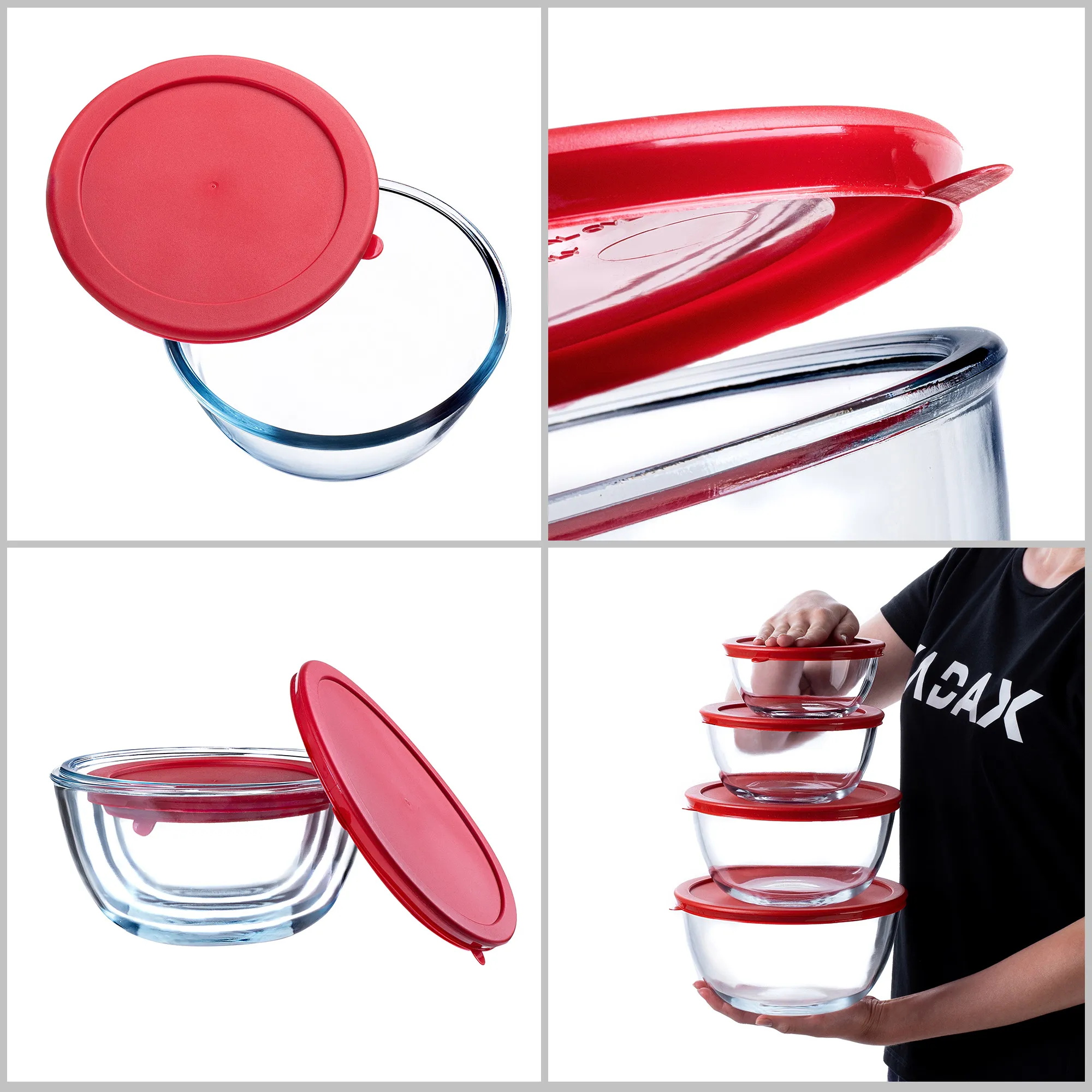 Dame stiklinių indų rinkinys su dangteliu 0,5 l, 1 l, 1,5 l, 2 l