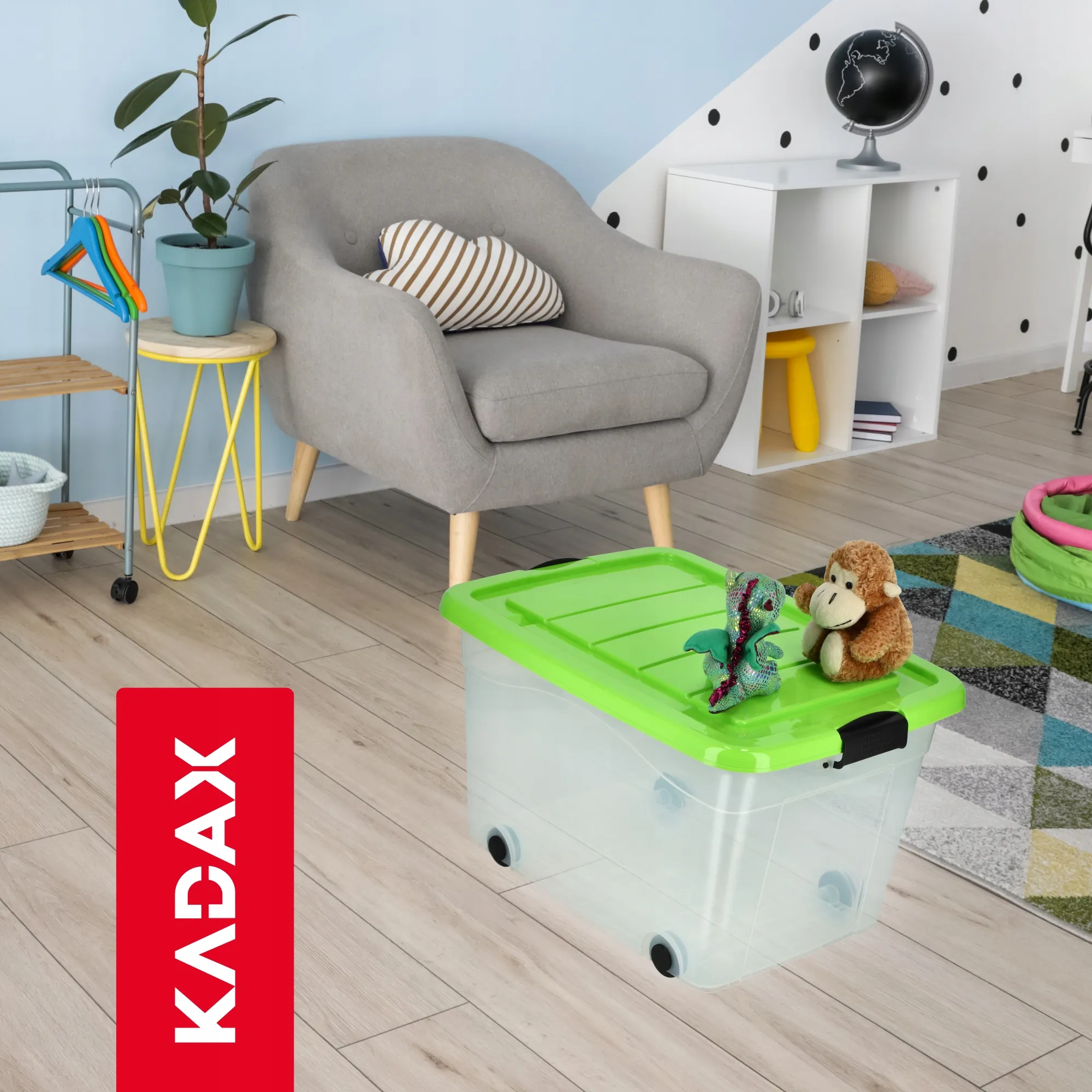 Vado 60 litrų plastikinė šiukšliadėžė su ratukais, žalia