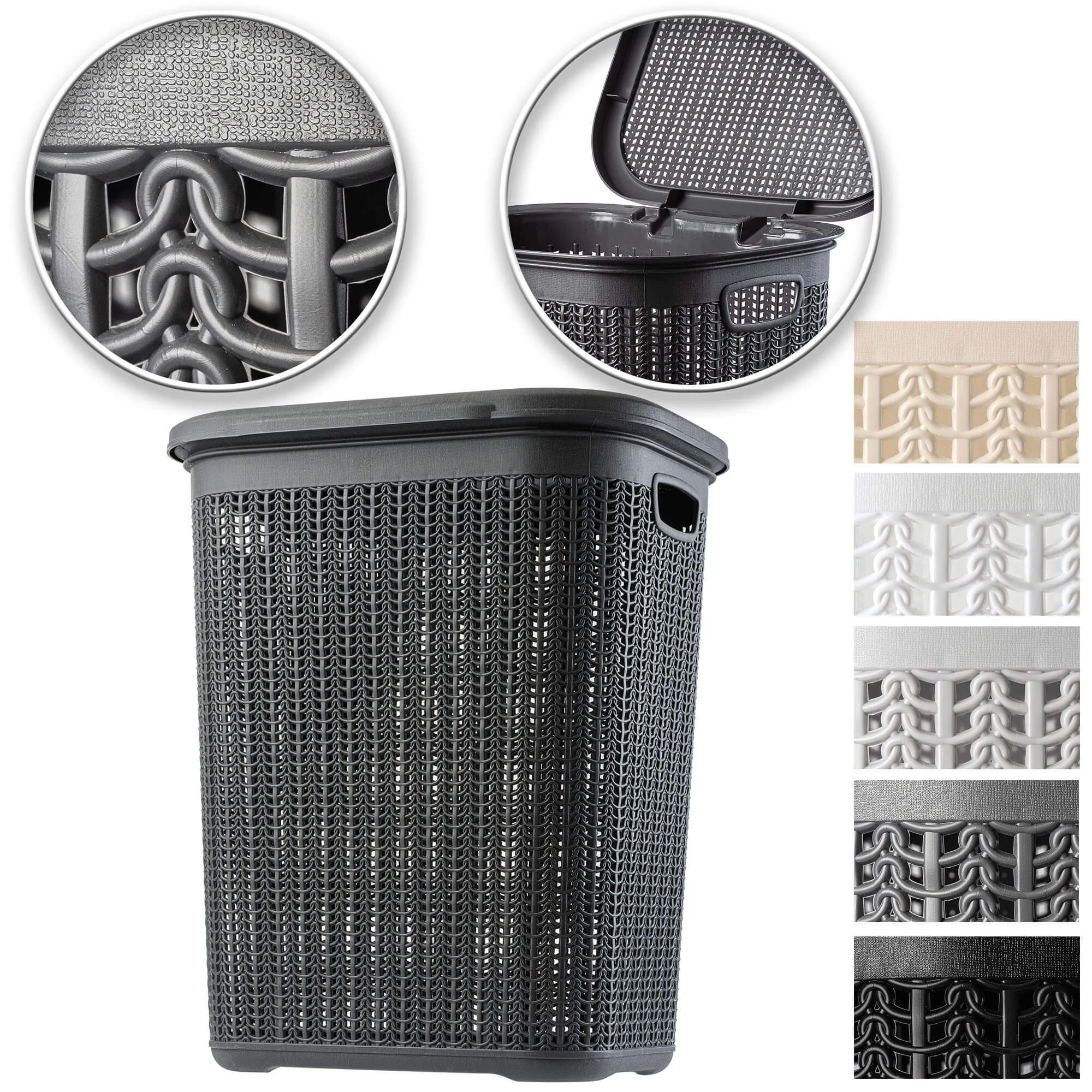 „Mera“ 50 litrų grafito skalbinių krepšys su dangčiu