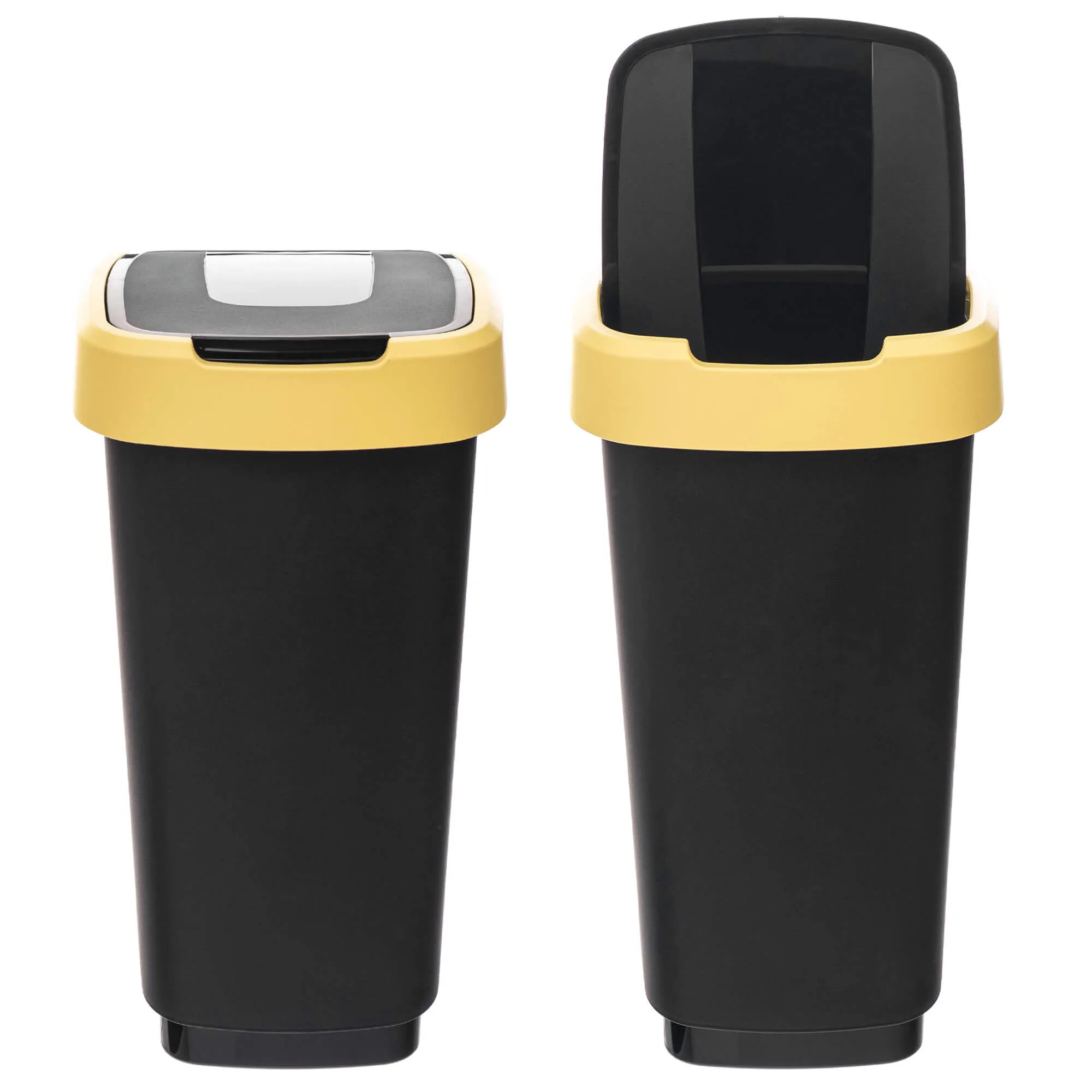 Morin 25 l šiukšliadėžė su besisukančiu dangčiu, juodos ir geltonos spalvos