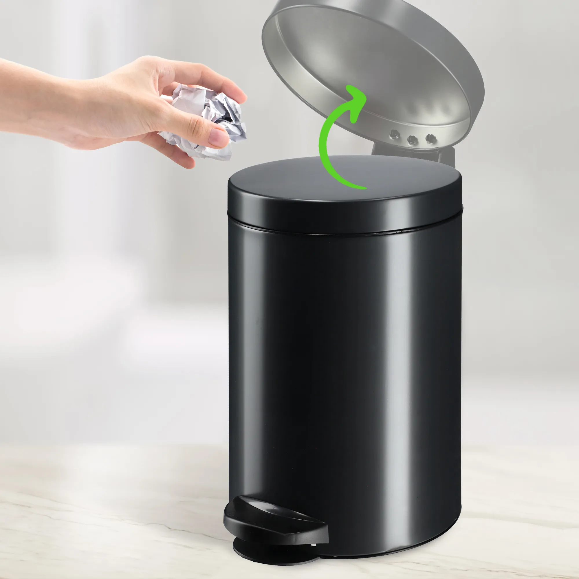 „Melfi“ 14 l plieninė šiukšliadėžė, juoda