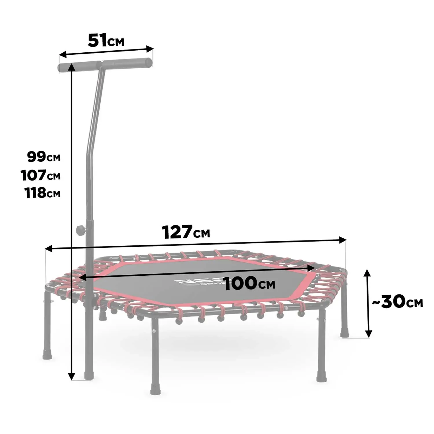 „Neo-Sport Fitness“ batutas su rankena, 127 cm – šešiakampis, raudonas - nuotrauka 1