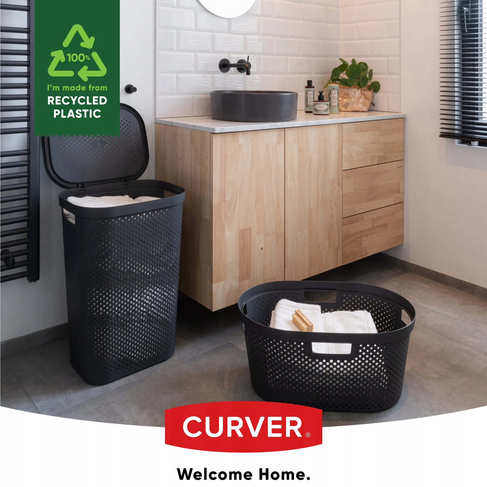 60 litrų šiukšliadėžė su dangčiu + 40 litrų „Curver Infinity“ konteineris, tamsiai pilkas