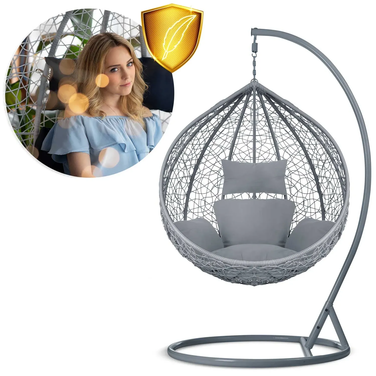 Havana pakabinama supamoji sodo kėdė, tamsiai pilka + pilkos pagalvėlės - nuotrauka 1