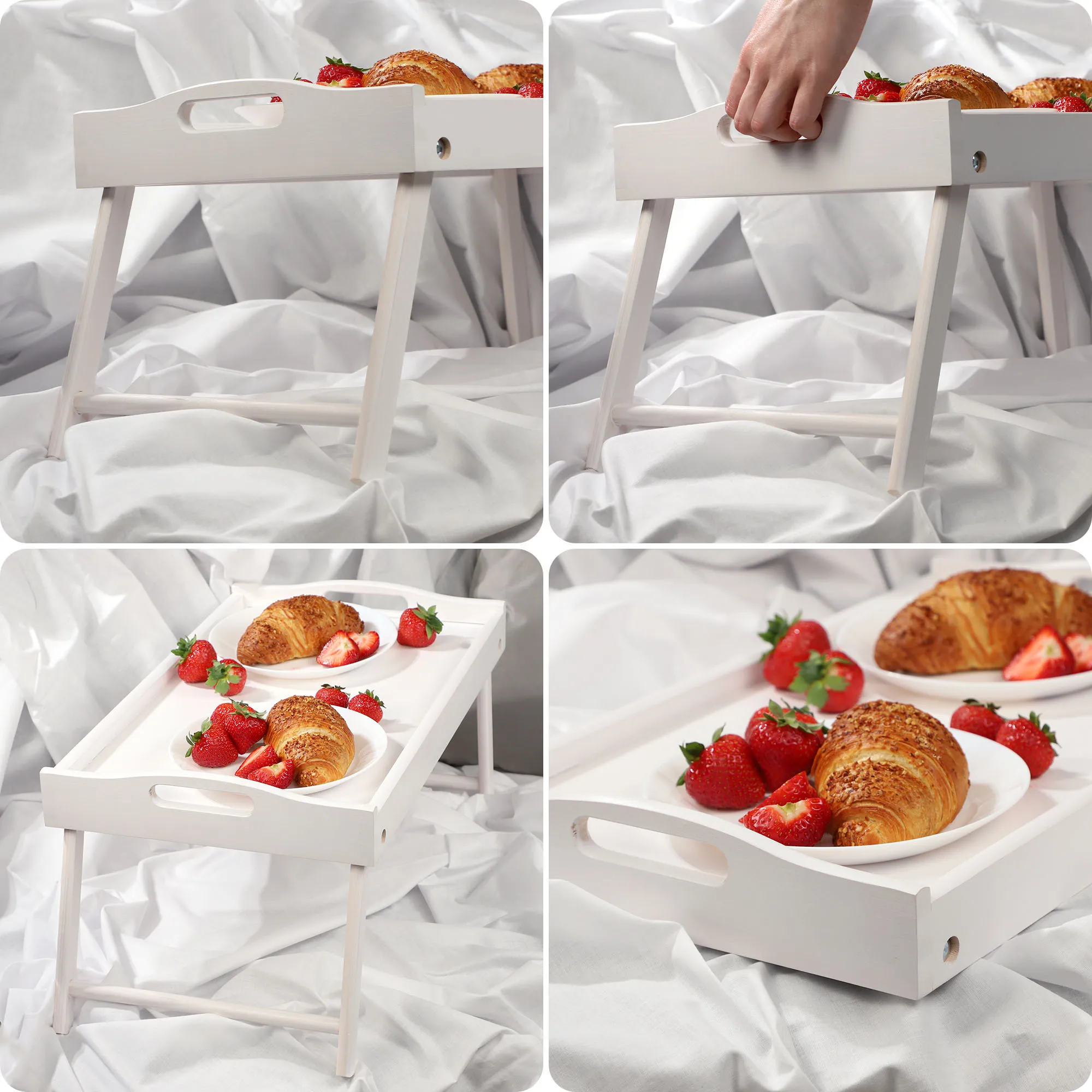 „Solia“ pusryčių stalas, nešiojamam kompiuteriui, 50 cm, baltas