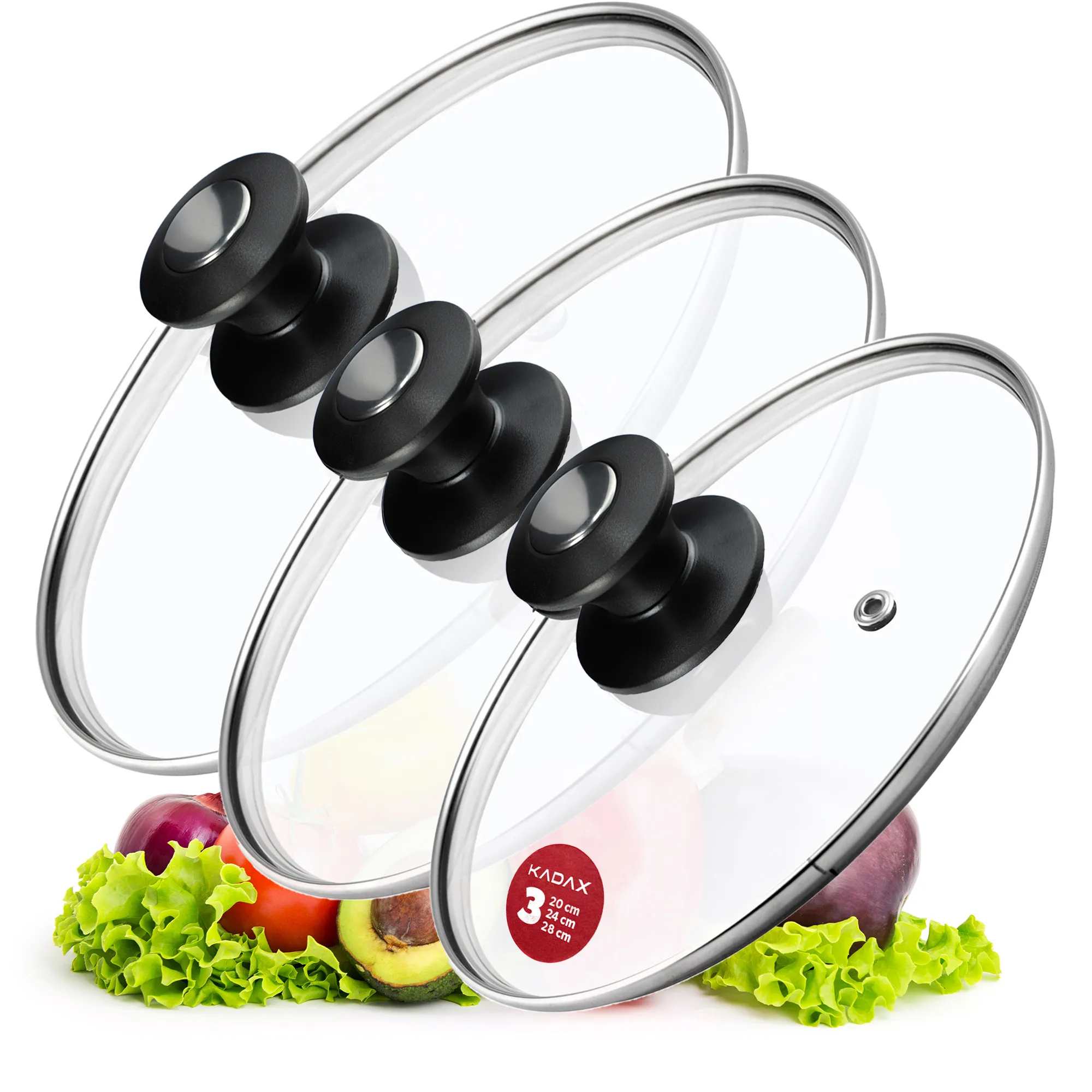 Barletta keptuvės dangčių rinkinys, atsparus karščiui, 20, 24, 28 cm