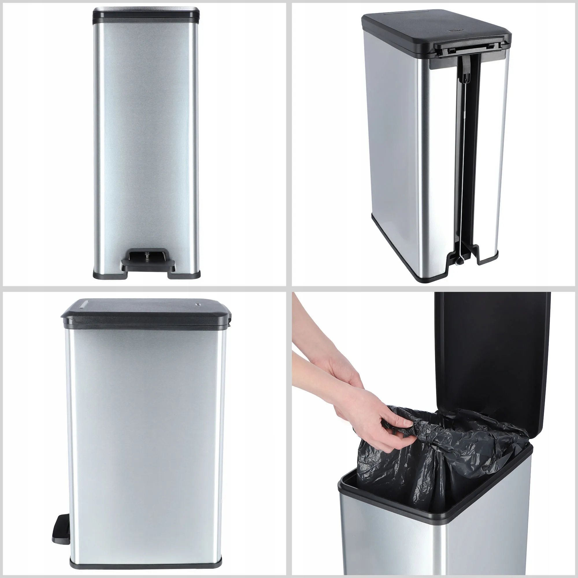 Curver Slim šiukšliadėžė 40 l, sidabrinė