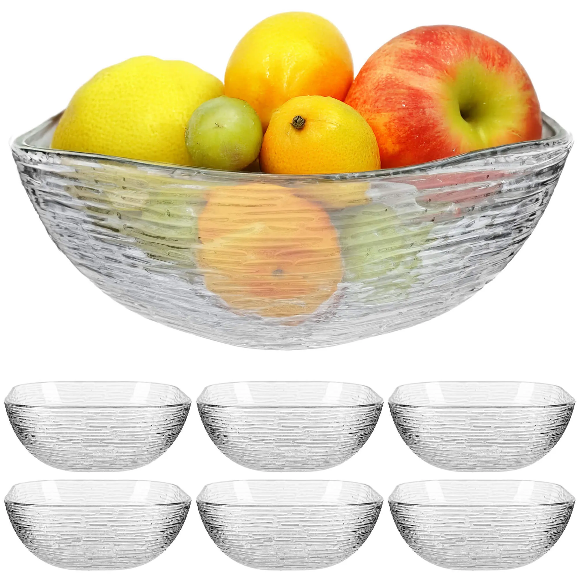 Venosa stikliniai salotų dubenėliai, 20 cm, žievės rašto, 6 vnt.