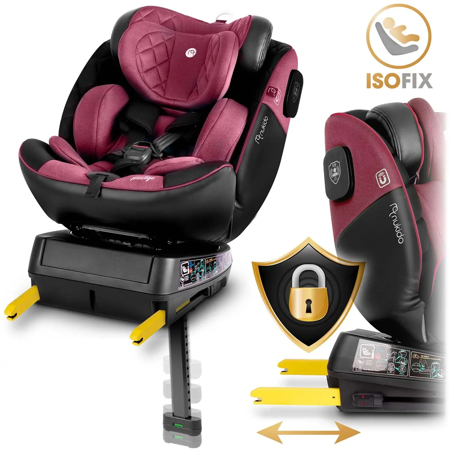 „Nukido Prestige Line“ juodos ir rožinės spalvos automobilinė kėdutė, 0-36 kg, ISOFIX - nuotrauka 1