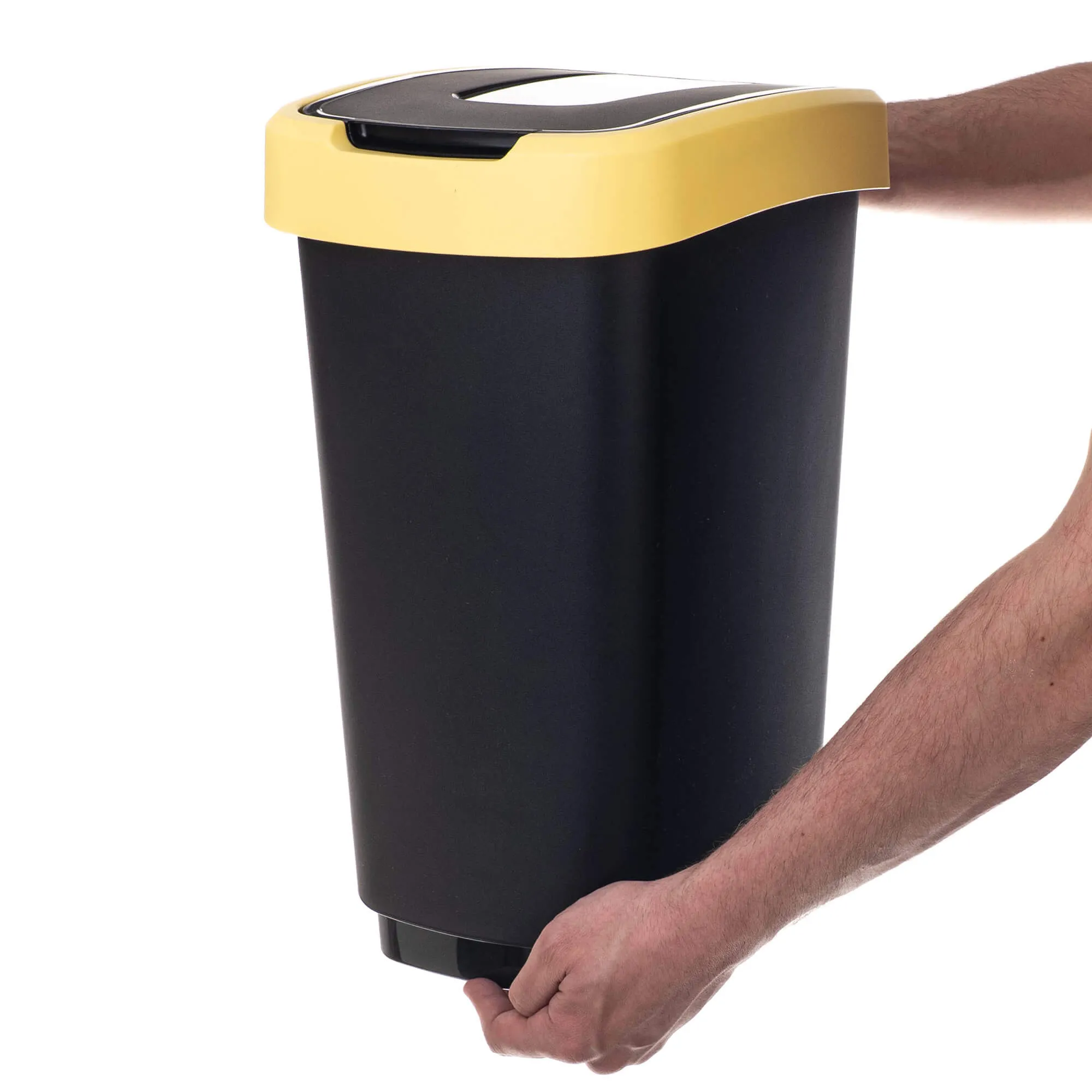 Morin 25 l šiukšliadėžė su besisukančiu dangčiu, juodos ir geltonos spalvos