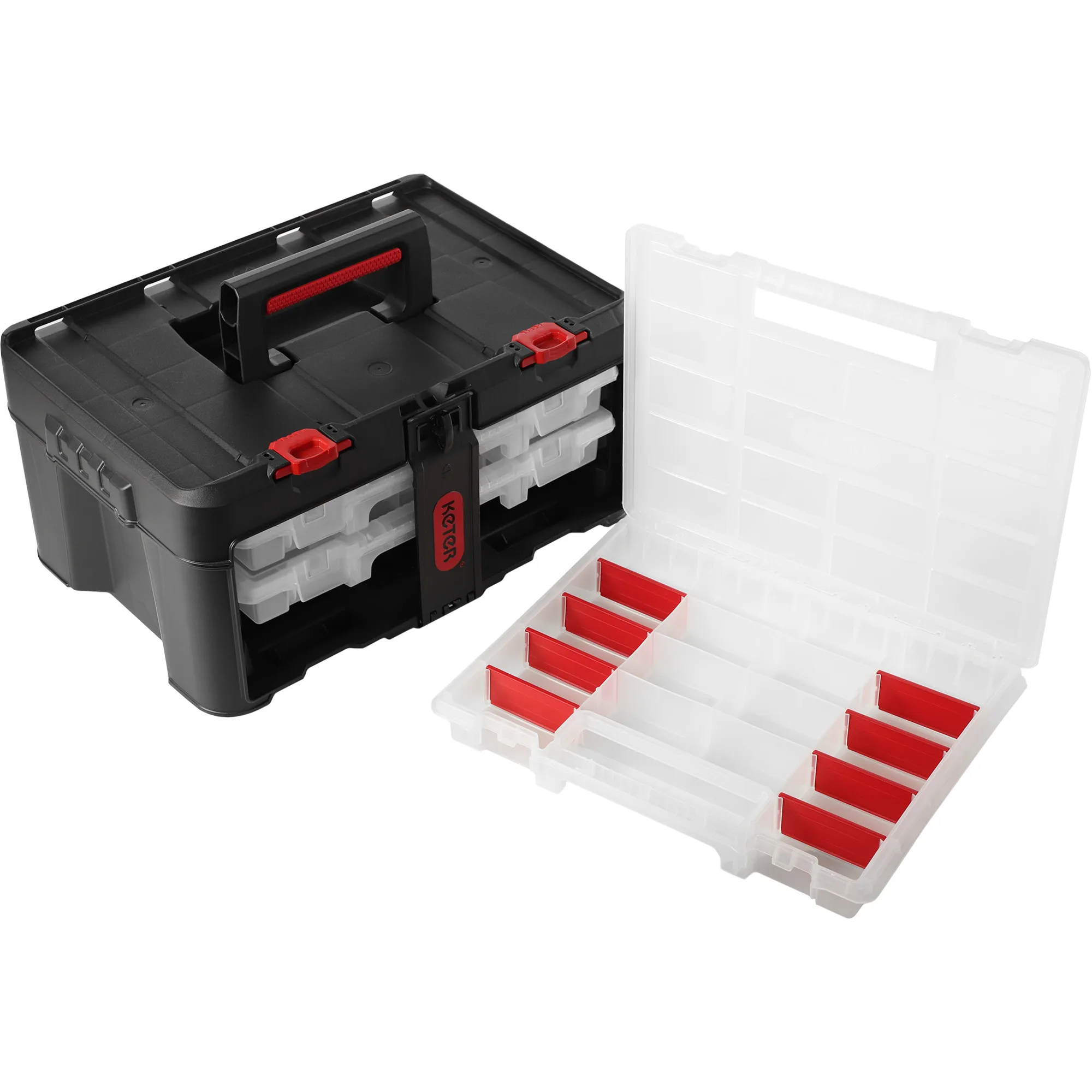 Keter Stack ‘N’ Roll 37,1 l talpos organizatorių dėžė su 3 organizatoriais