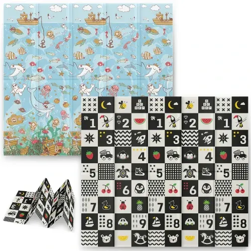 Sulankstomas edukacinis putplasčio kilimėlis 200 x 180 x 1 cm Nukido NK-340 vandenyno skaičiai - nuotrauka 1