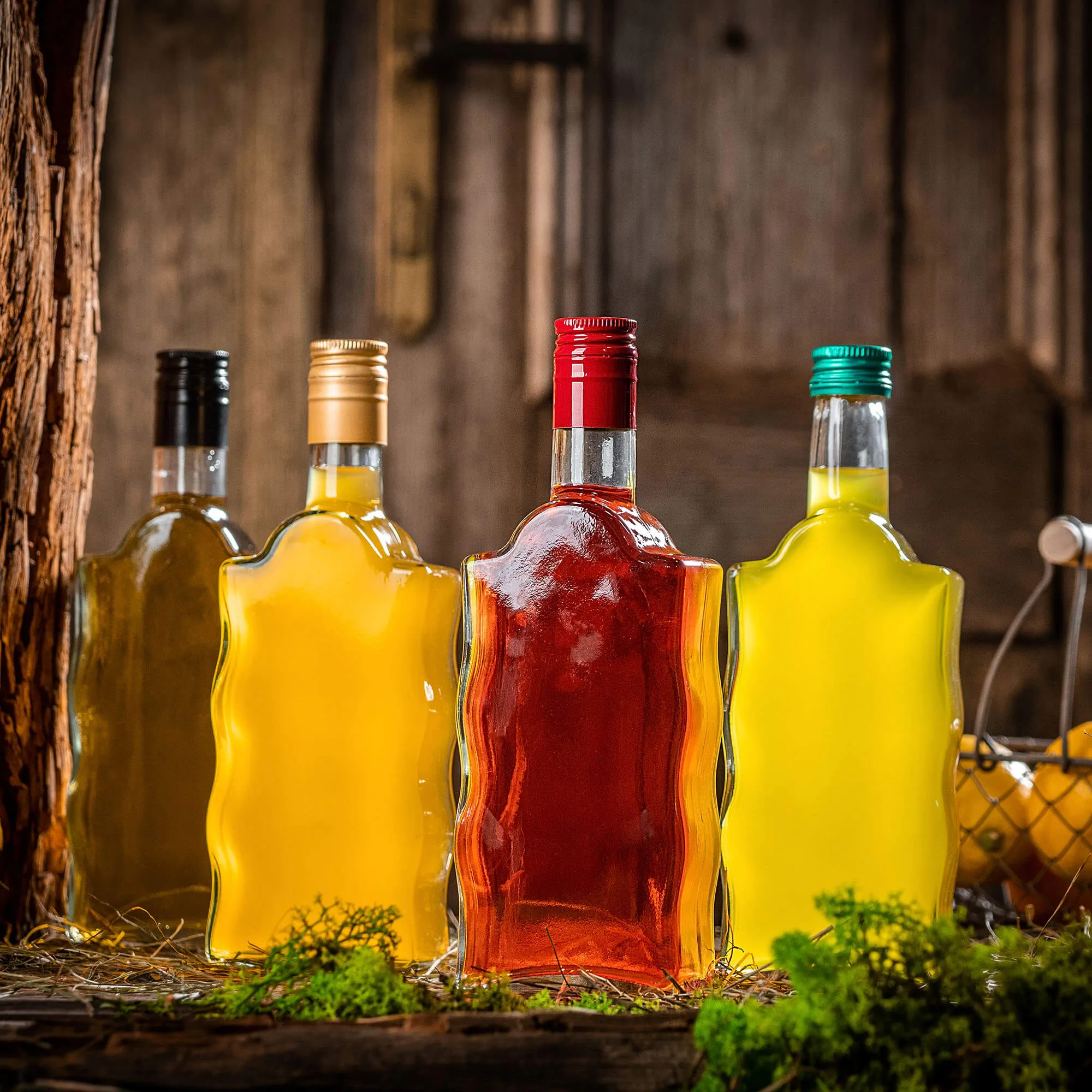 Fala stiklinis tinktūros buteliukas 500 ml su žaliu dangteliu 5 vnt.