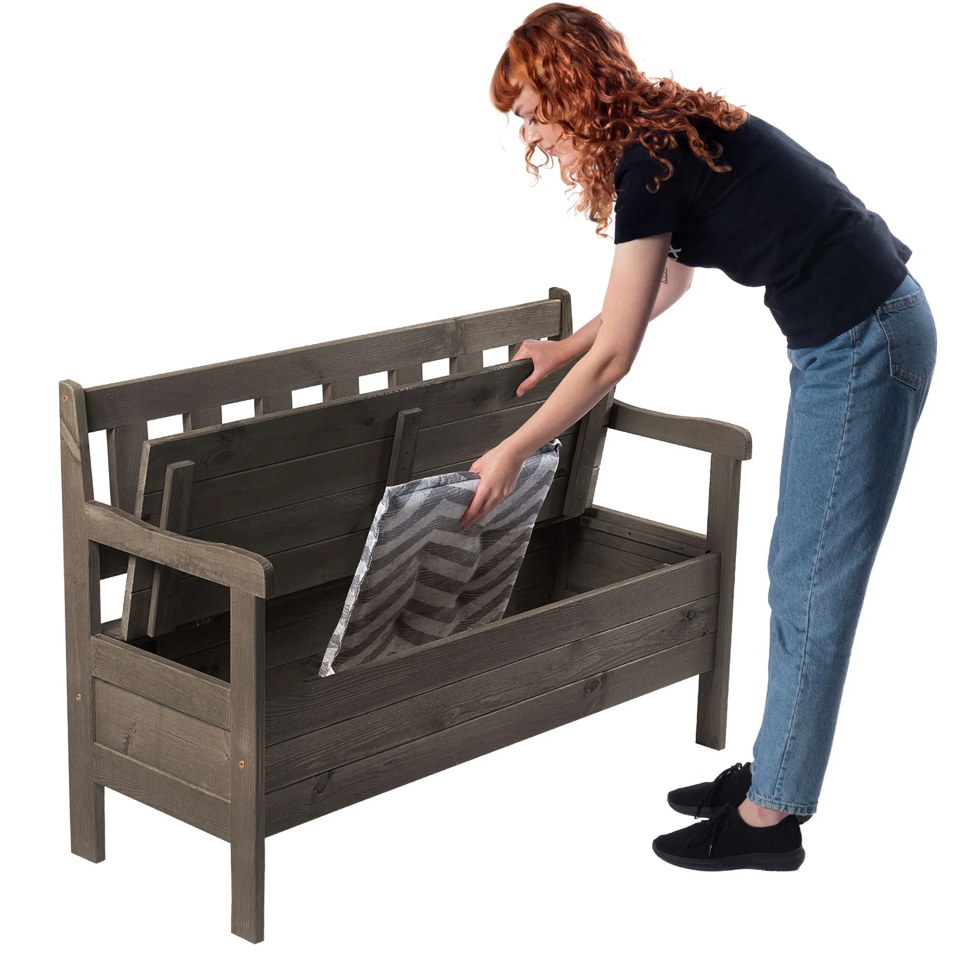 Gravet rudas sodo suolas su skrynia