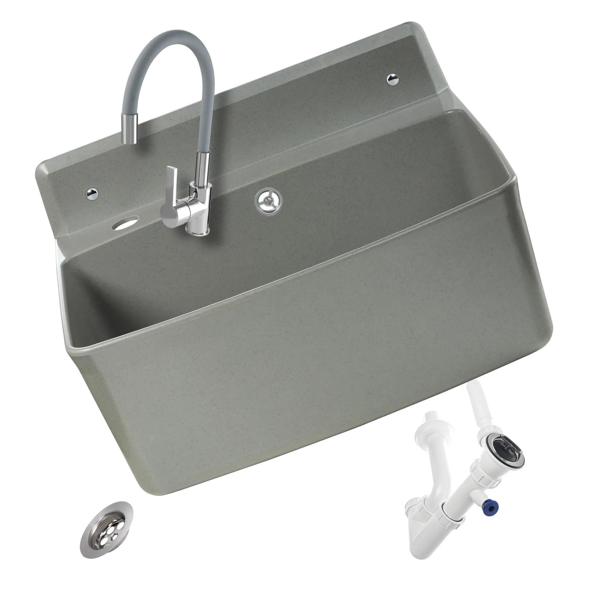 Kaimiško stiliaus kriauklė su lanksčiu „Gospo XXL“ čiaupu, pilka