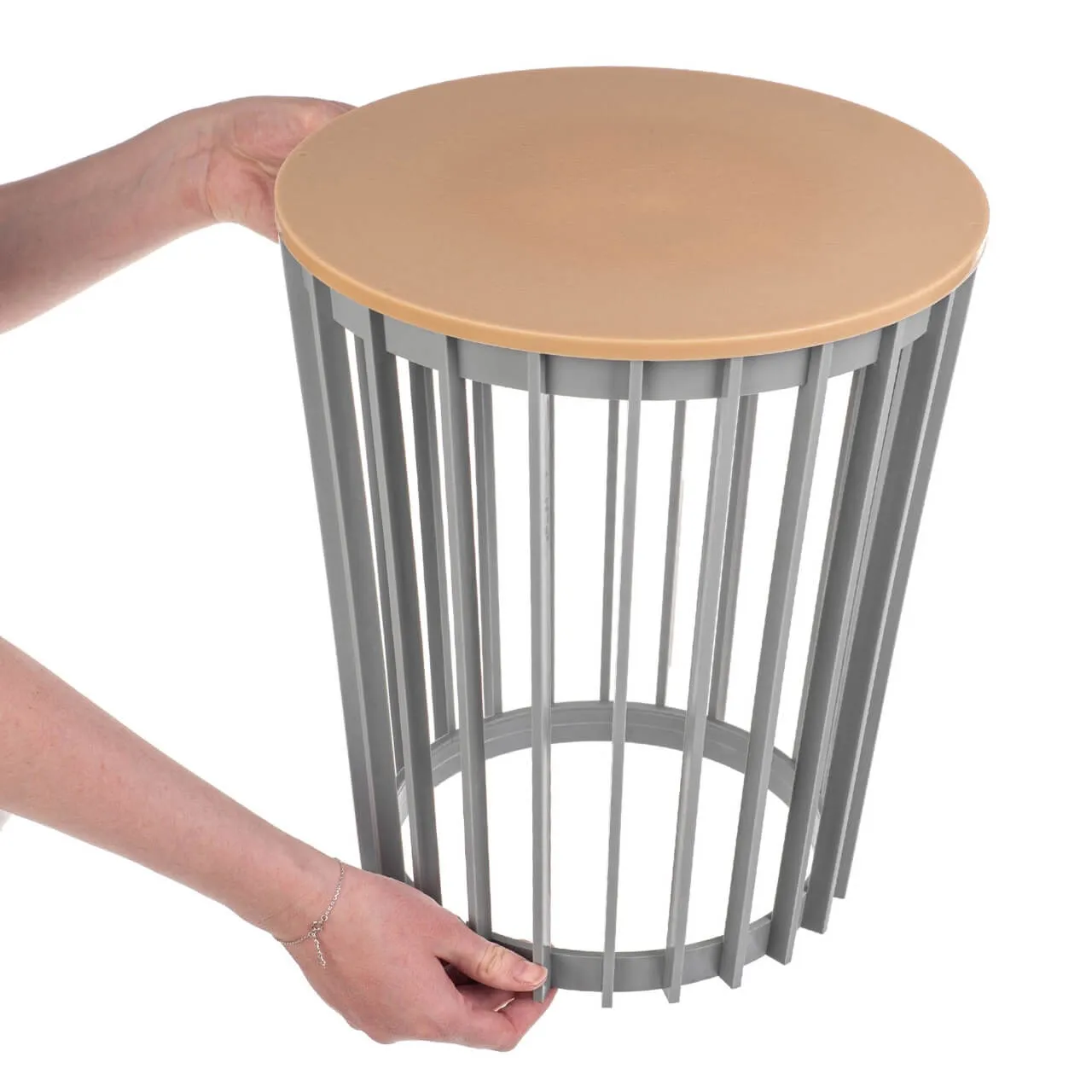 Aytre dvipusis augalų stovas 40 cm platinos spalvos + natūralaus medžio stalviršis