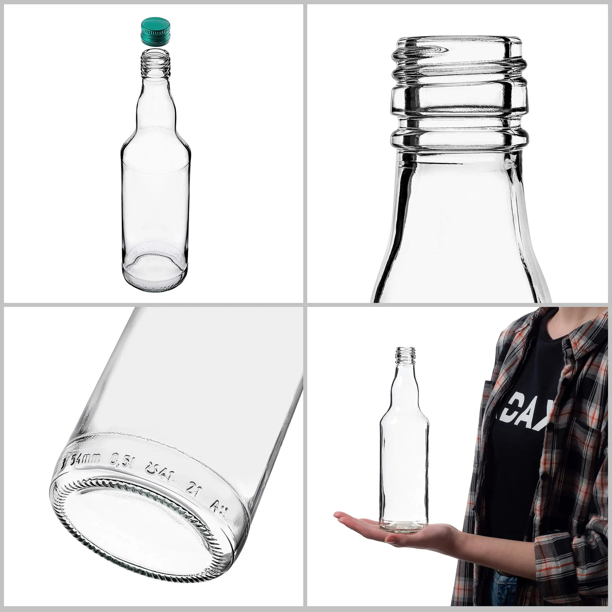 Monopol stikliniai buteliai 500 ml su žaliu dangteliu 100 vnt.