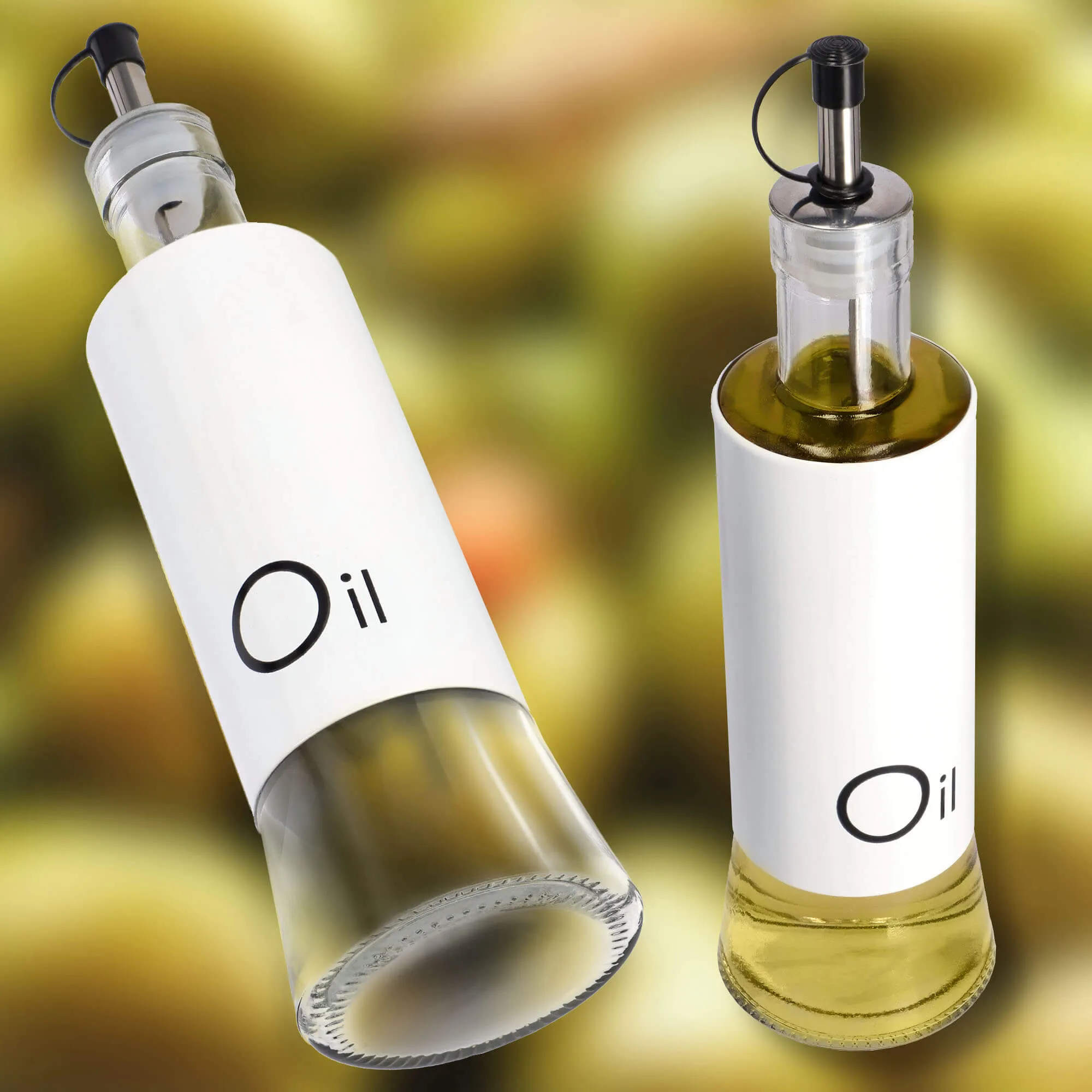 Alyvuogių aliejaus ir aliejaus su dozatoriumi buteliai po 280 ml, 2 vnt.