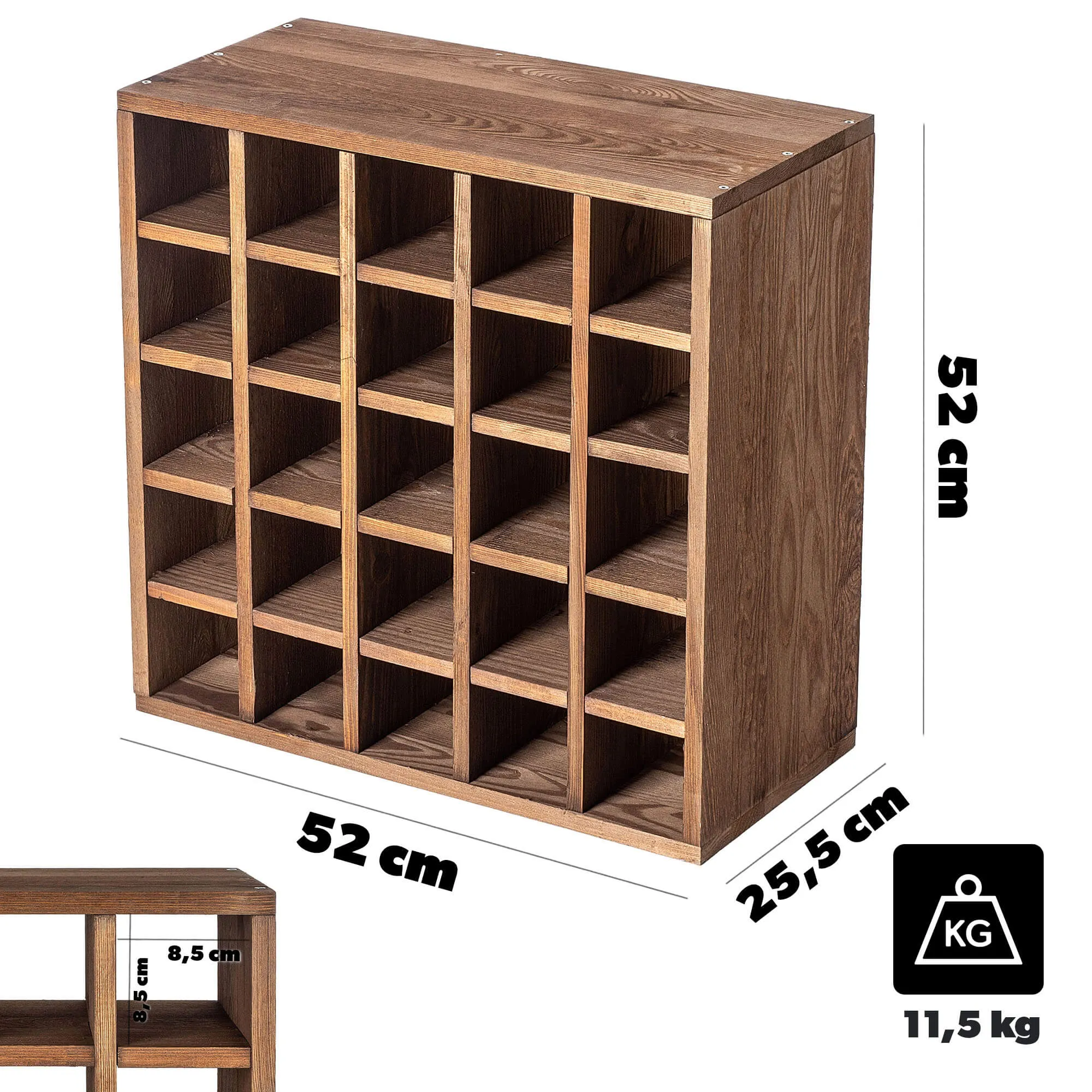 Loreo vyno lentynėlė, languota, medinė, tamsiai ruda