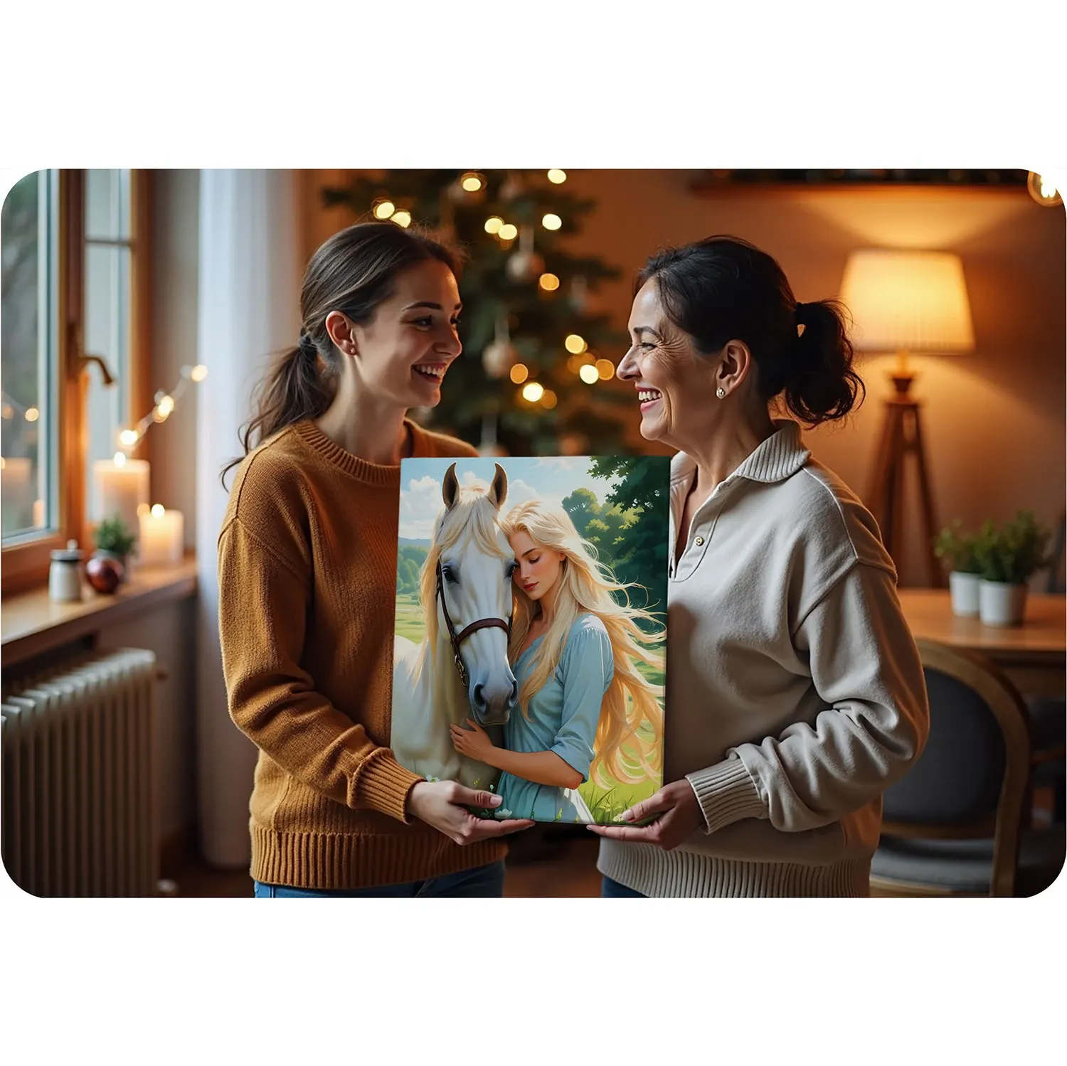 Tapyti pagal skaičius paveikslas 40x50 cm Massido Moters su arkliu portretas - nuotrauka 1