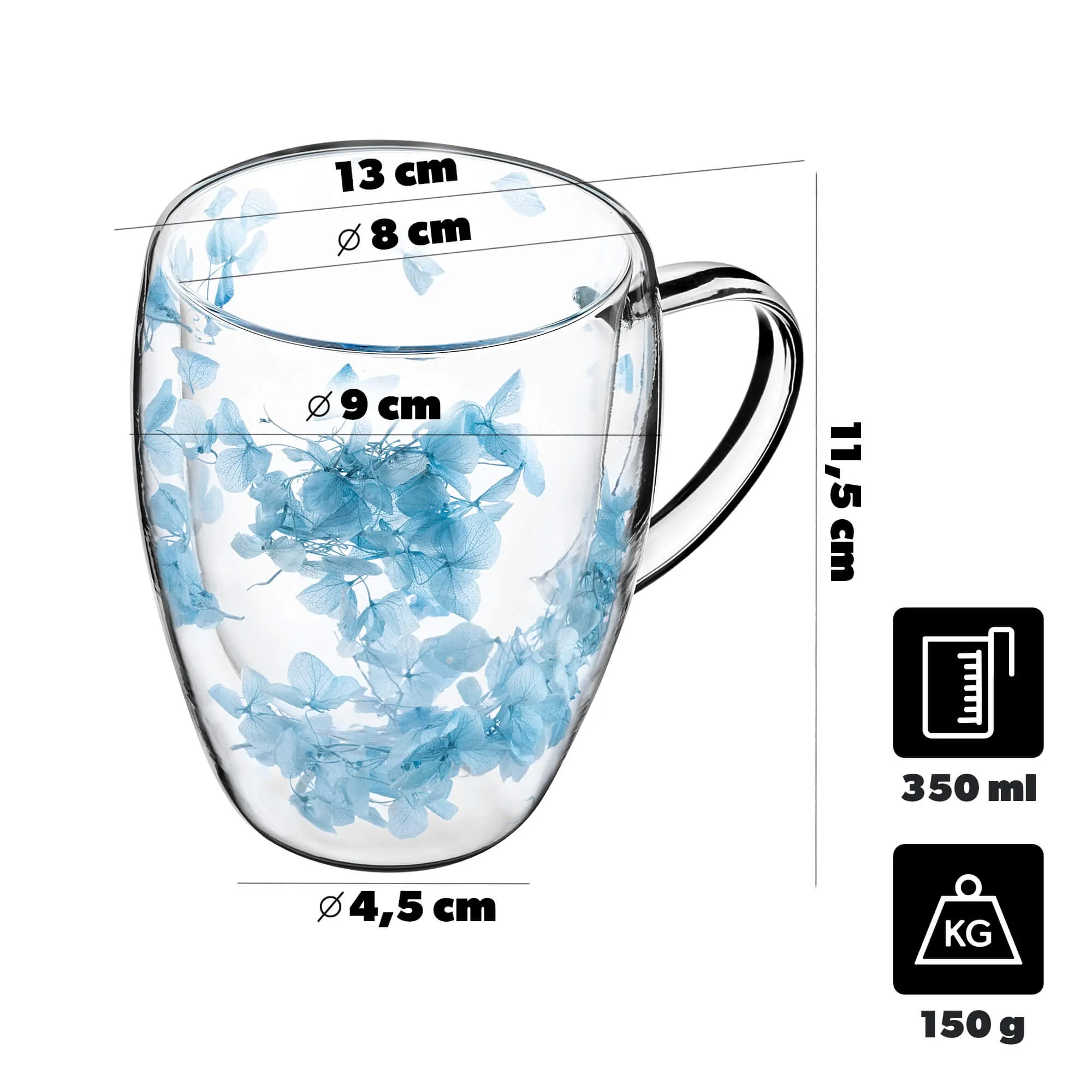 Terminis puodelis su gėlių motyvu „Riga“, 350 ml, mėlynas, 1 vnt.