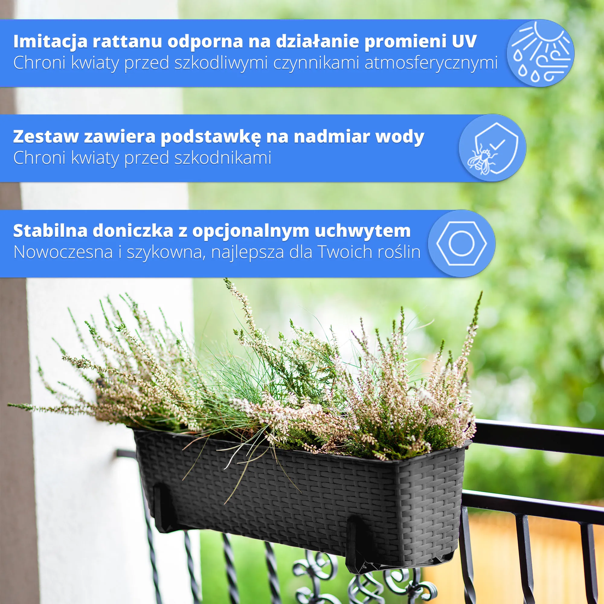 Balkoninis gėlių vazonas su rankenomis Frette 60 x 17 cm