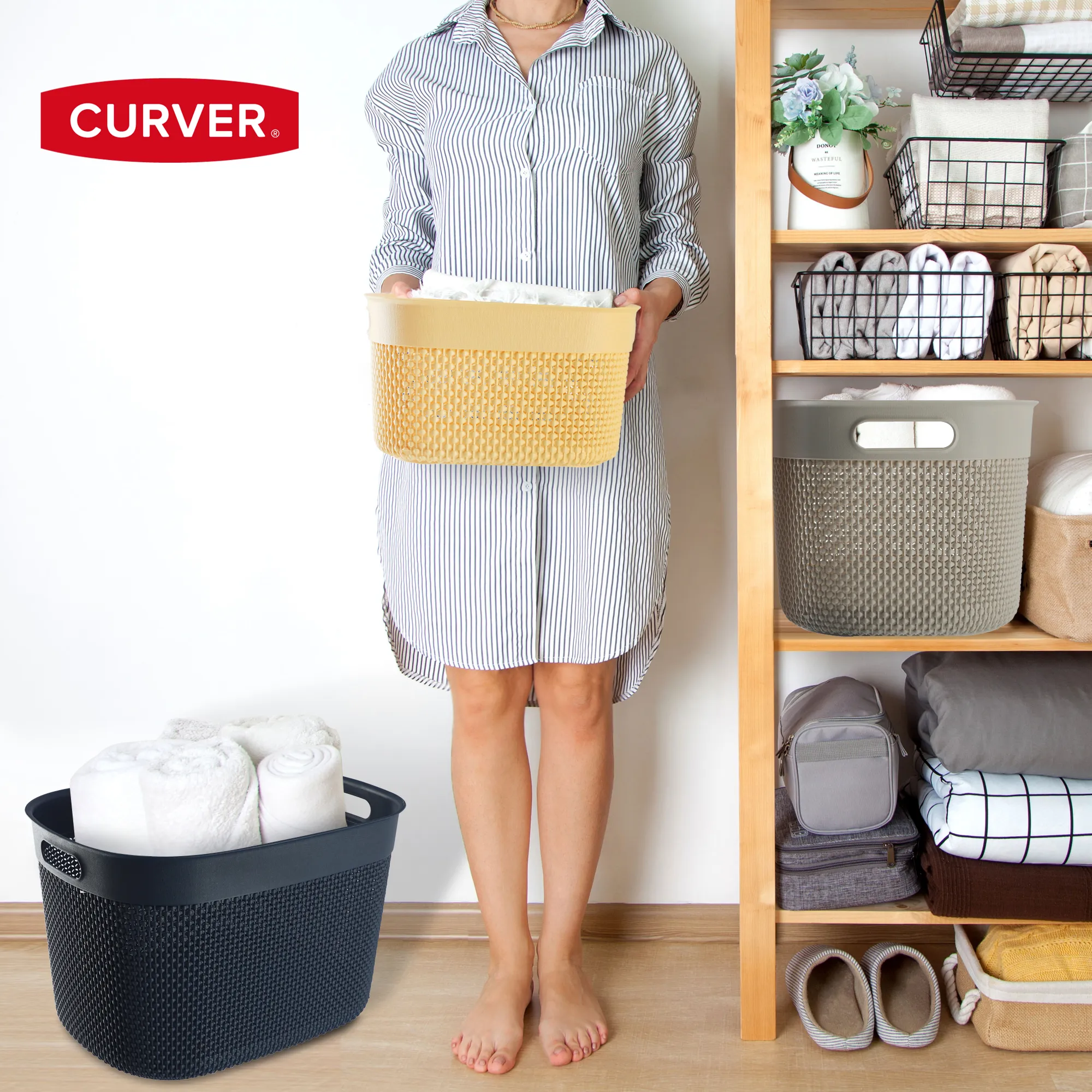 3,5 l „Curver Filo“ perdirbto stačiakampio formos krepšelis, tamsiai mėlynas