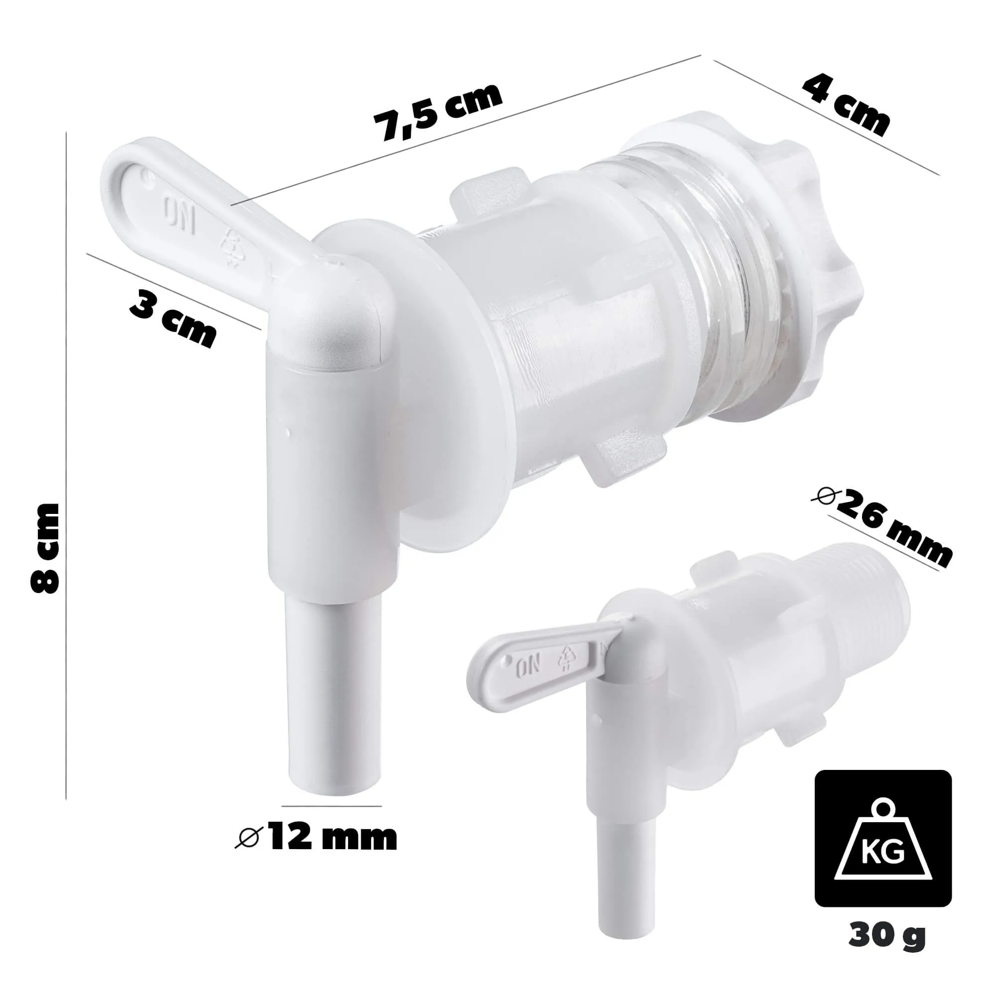 Pasukamas čiaupas Vazia fermentacijos indui, baltas