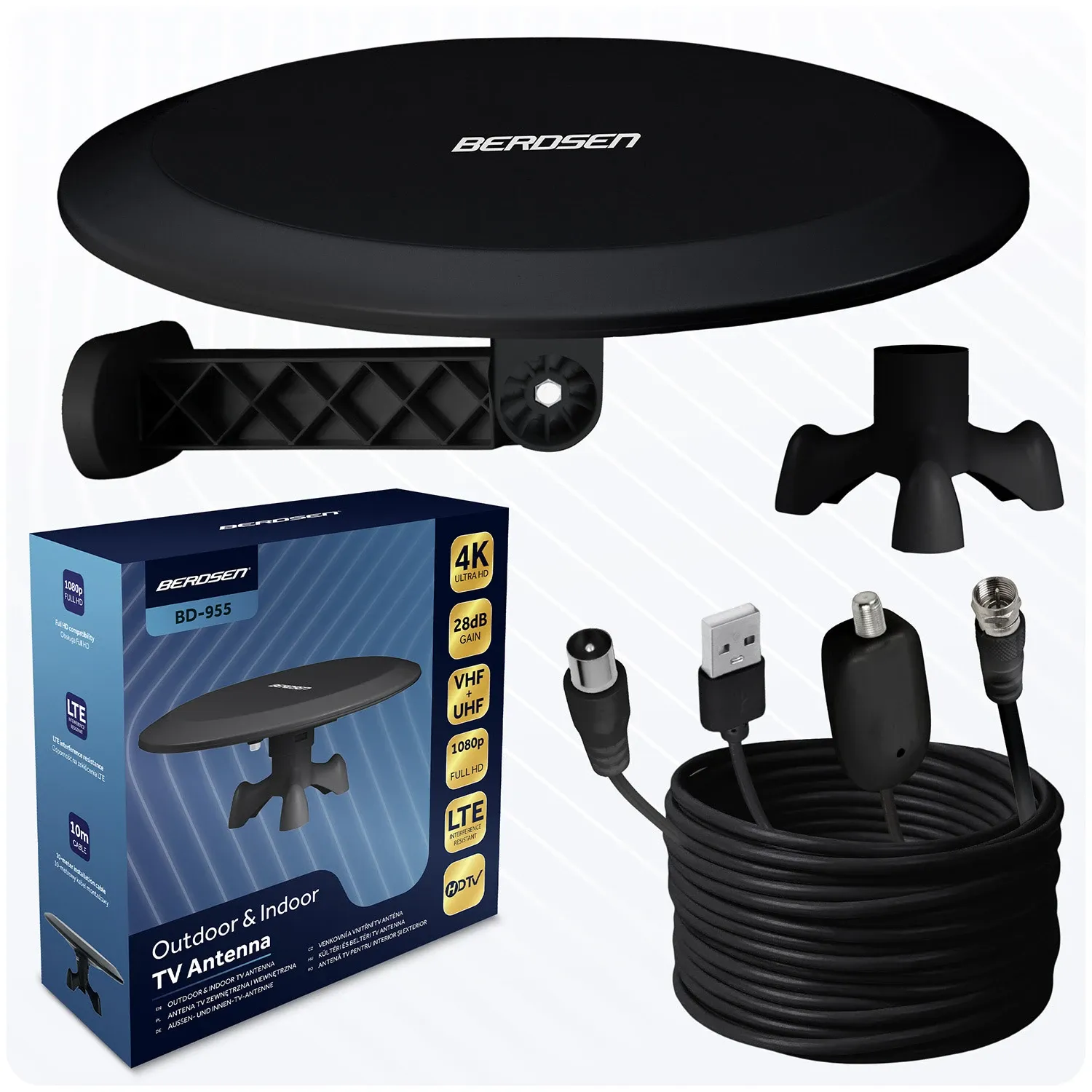 „Berdsen BD-955“ juoda vidaus/lauko televizijos ultra HD 4K antena - nuotrauka 1