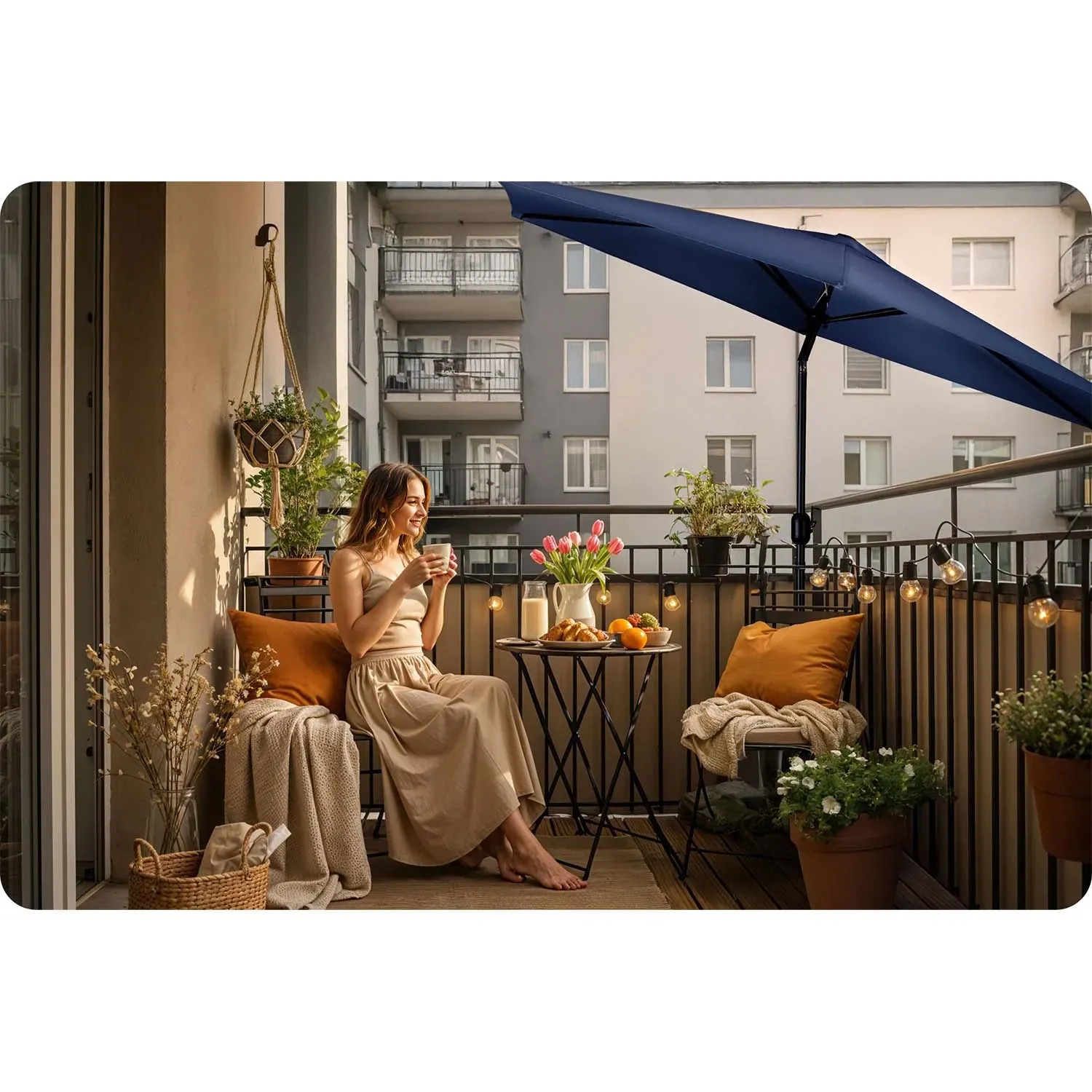 Sulankstomas sodo skėtis, 6 dalių, 300 cm, su uždanga, „Plonos PL-884“ - nuotrauka 1