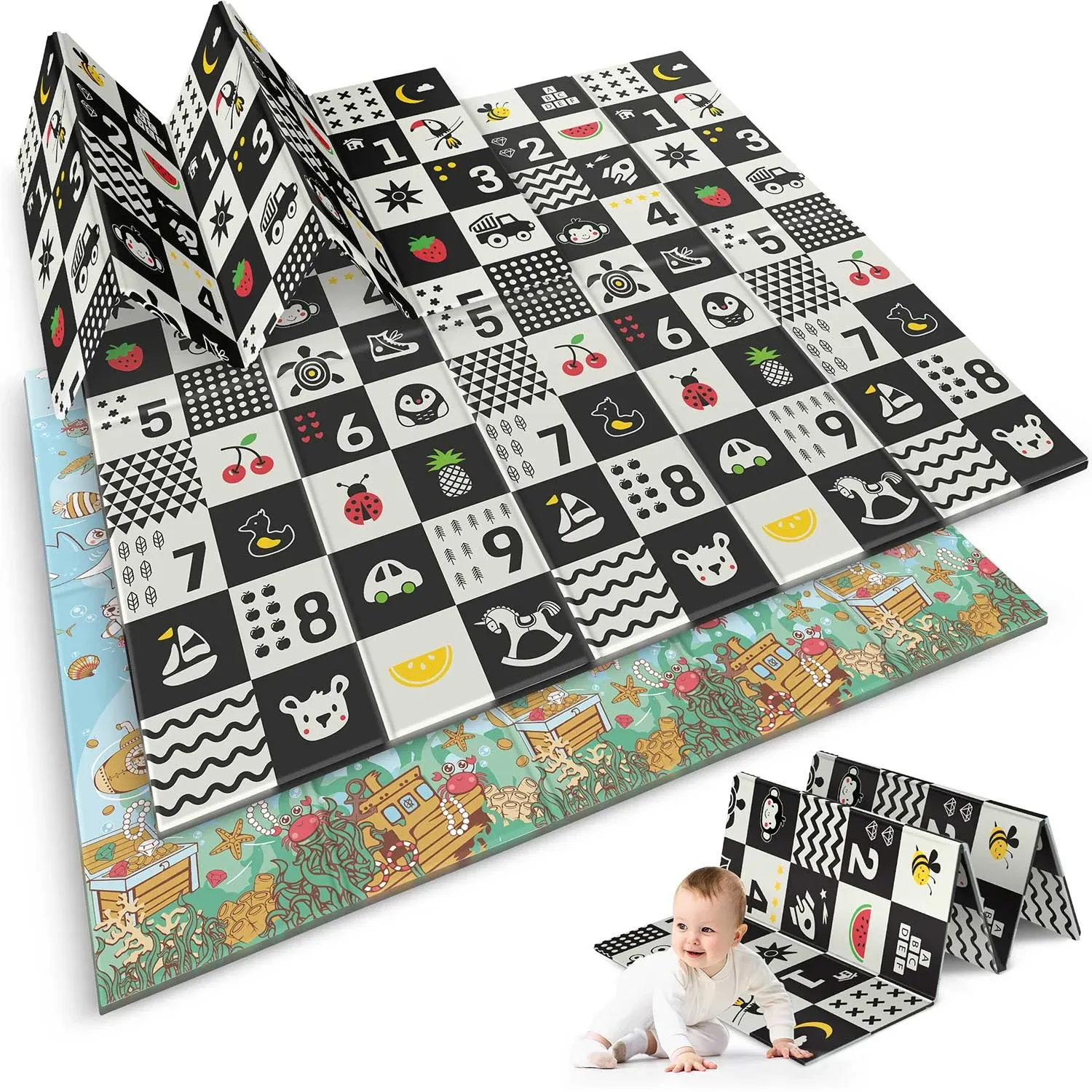 Sulankstomas edukacinis putplasčio kilimėlis 200 x 180 x 1 cm Nukido NK-340 vandenyno skaičiai - nuotrauka 1