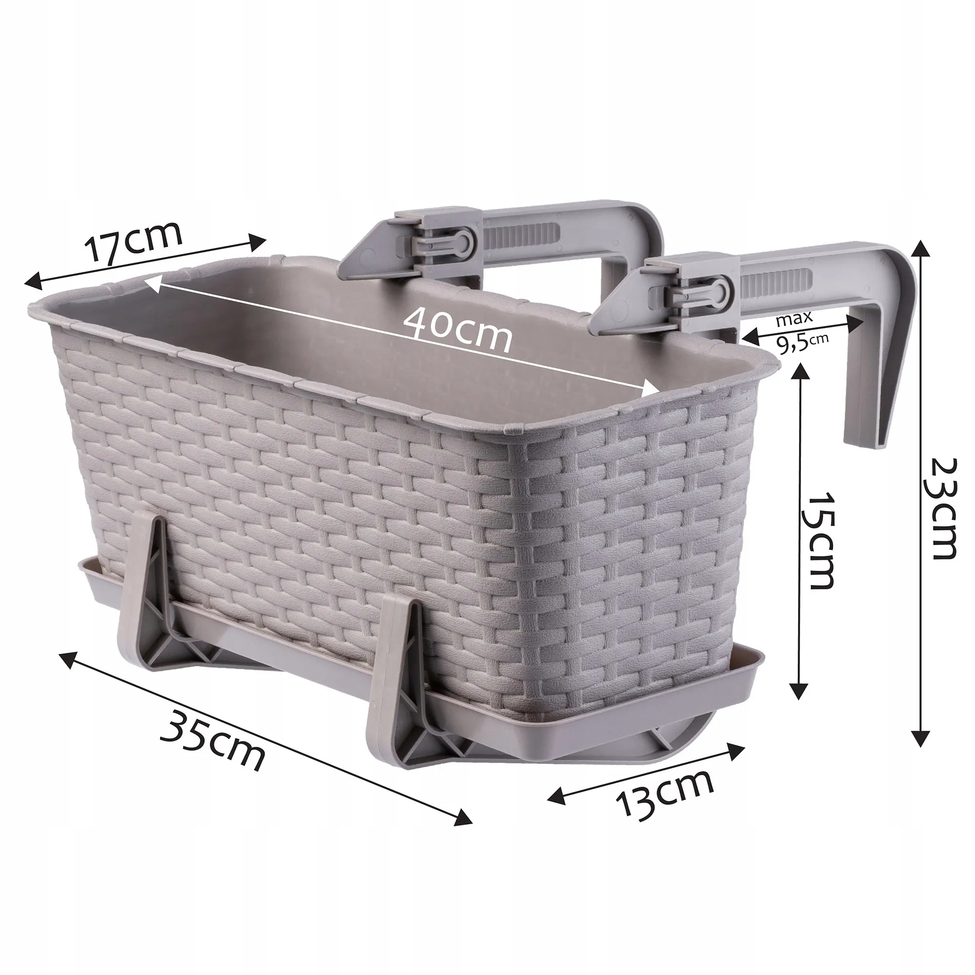 Balkono dėžė su pagrindu ir rankenomis 40 + 60 cm