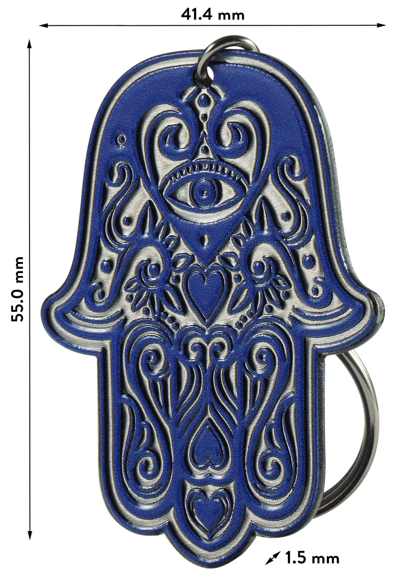 Hamsa raktų pakabukas 4 x 5 cm, mėlynas