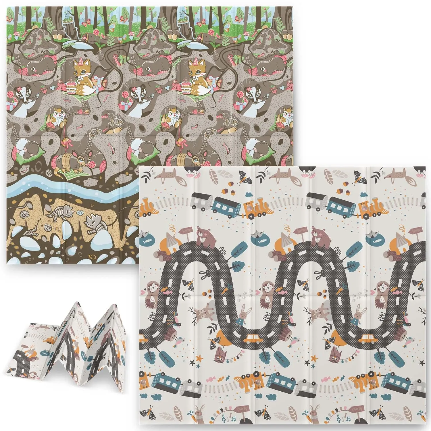 Sulankstomas putplasčio kilimėlis 200 x 180 x 1 cm Nukido NK-340 antžeminis traukinys - nuotrauka 1