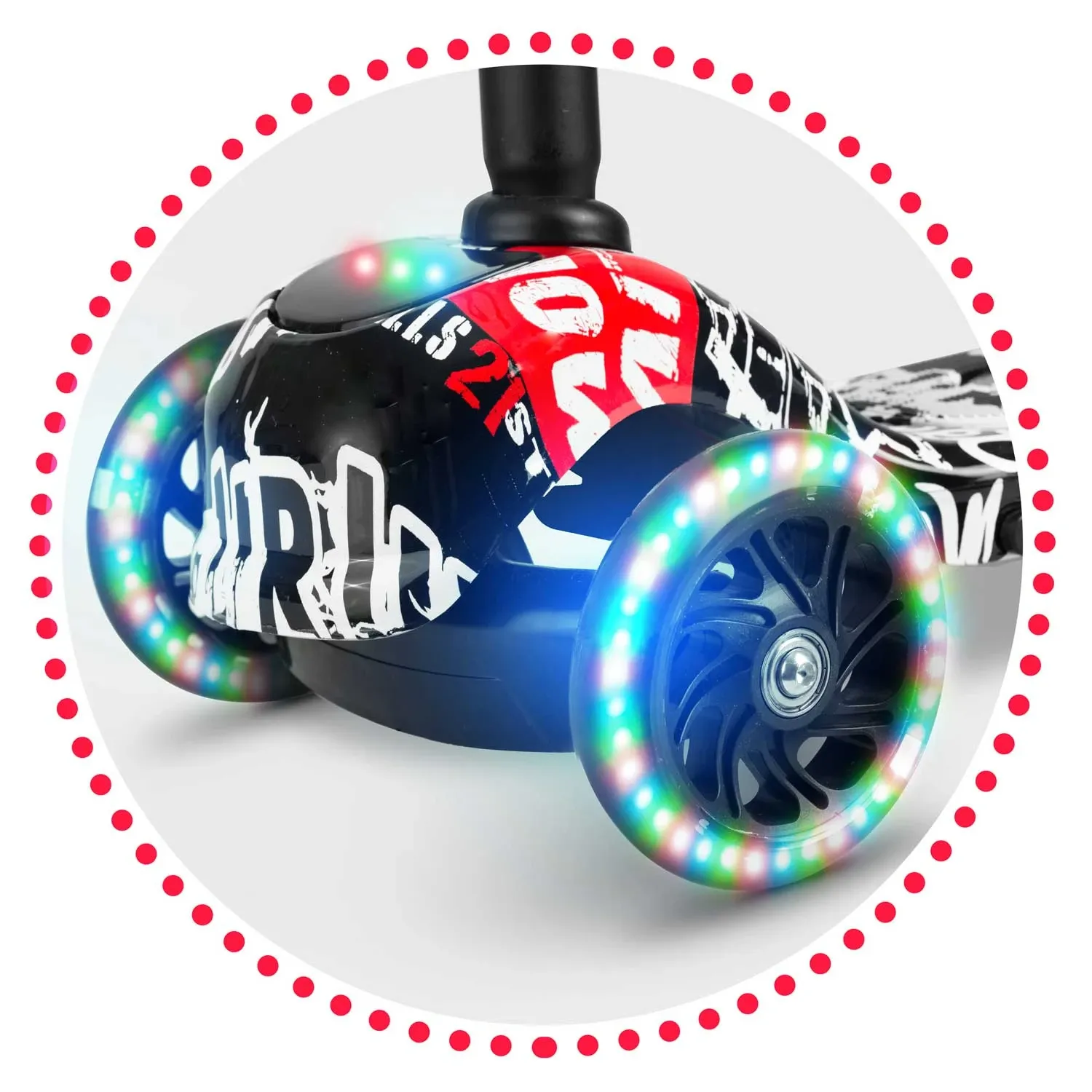 „Ricokids Piko“ triratis paspirtukas – juodas su baltais ir raudonais raštais - nuotrauka 1