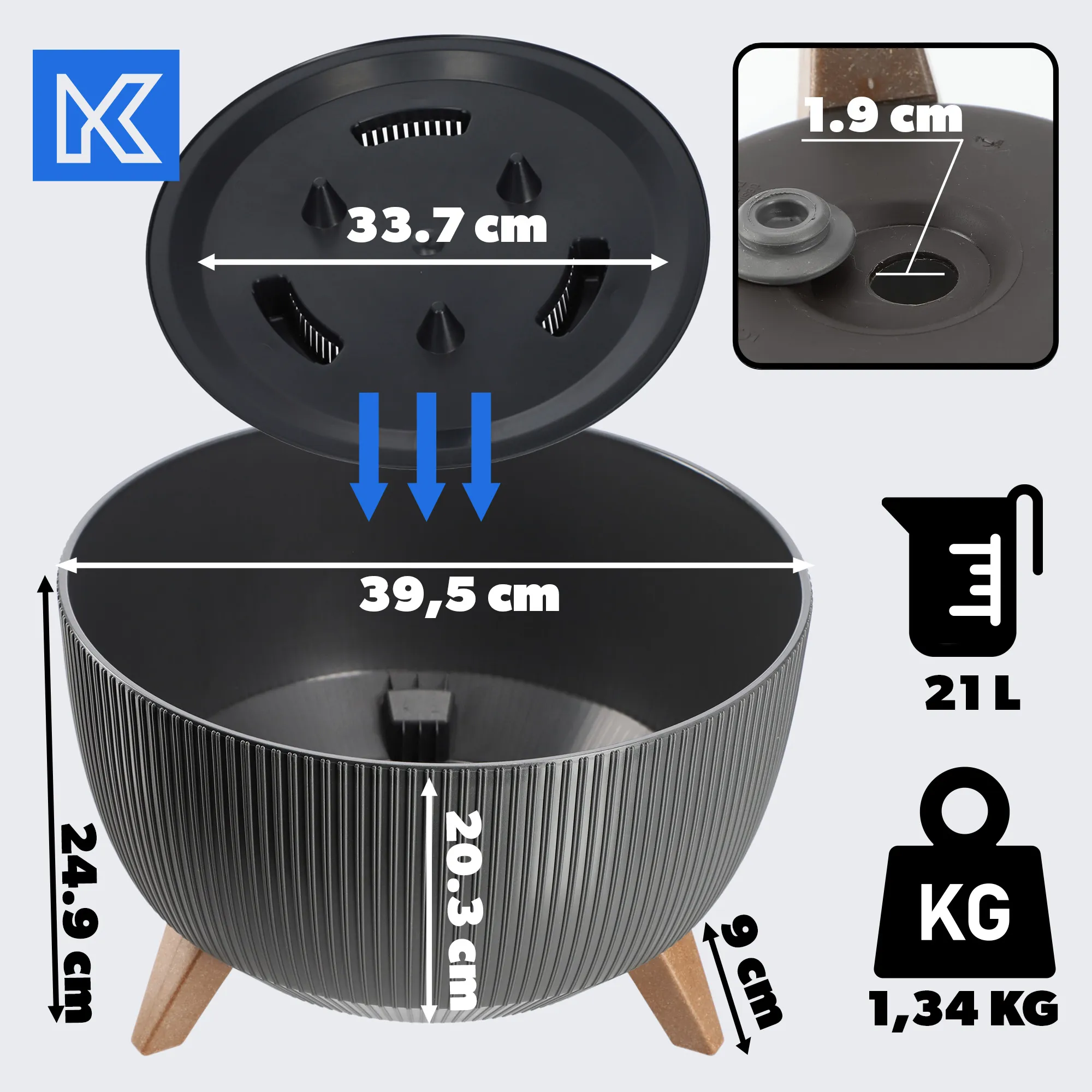 Milis gėlių dubuo su kojelėmis 40 cm