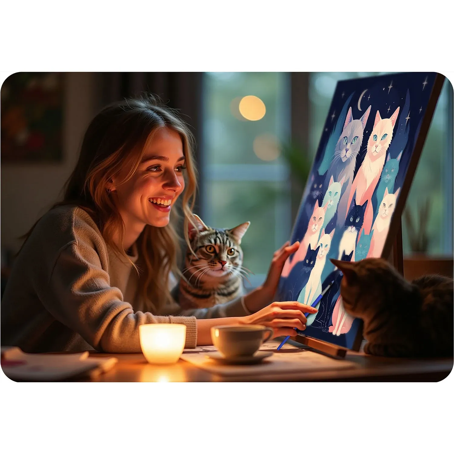 Paveikslas „Tapyba pagal skaičius“, 40x50 cm, Massido katės - nuotrauka 1