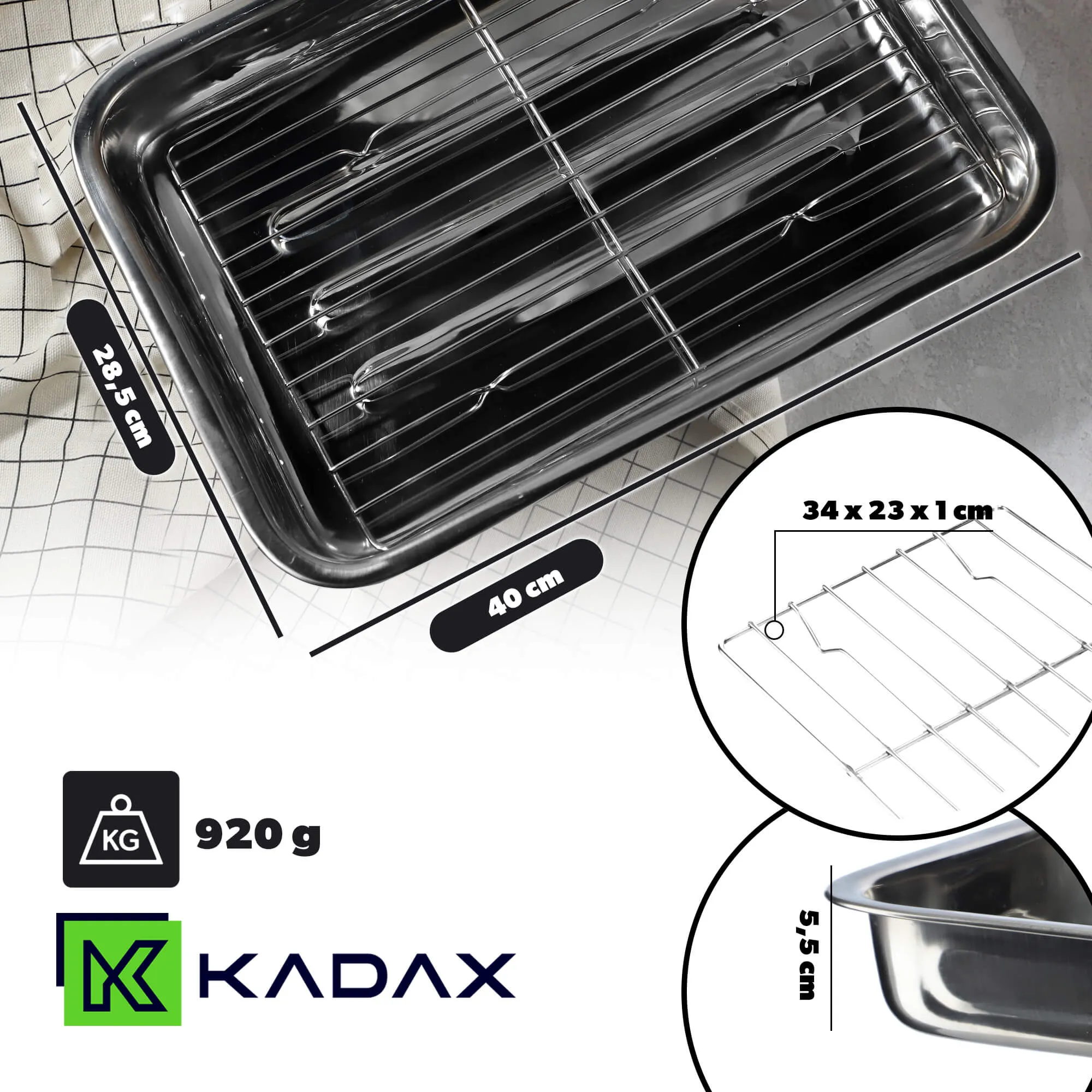 40 cm skersmens plieninė kepimo skarda su grotelėmis „Motte“