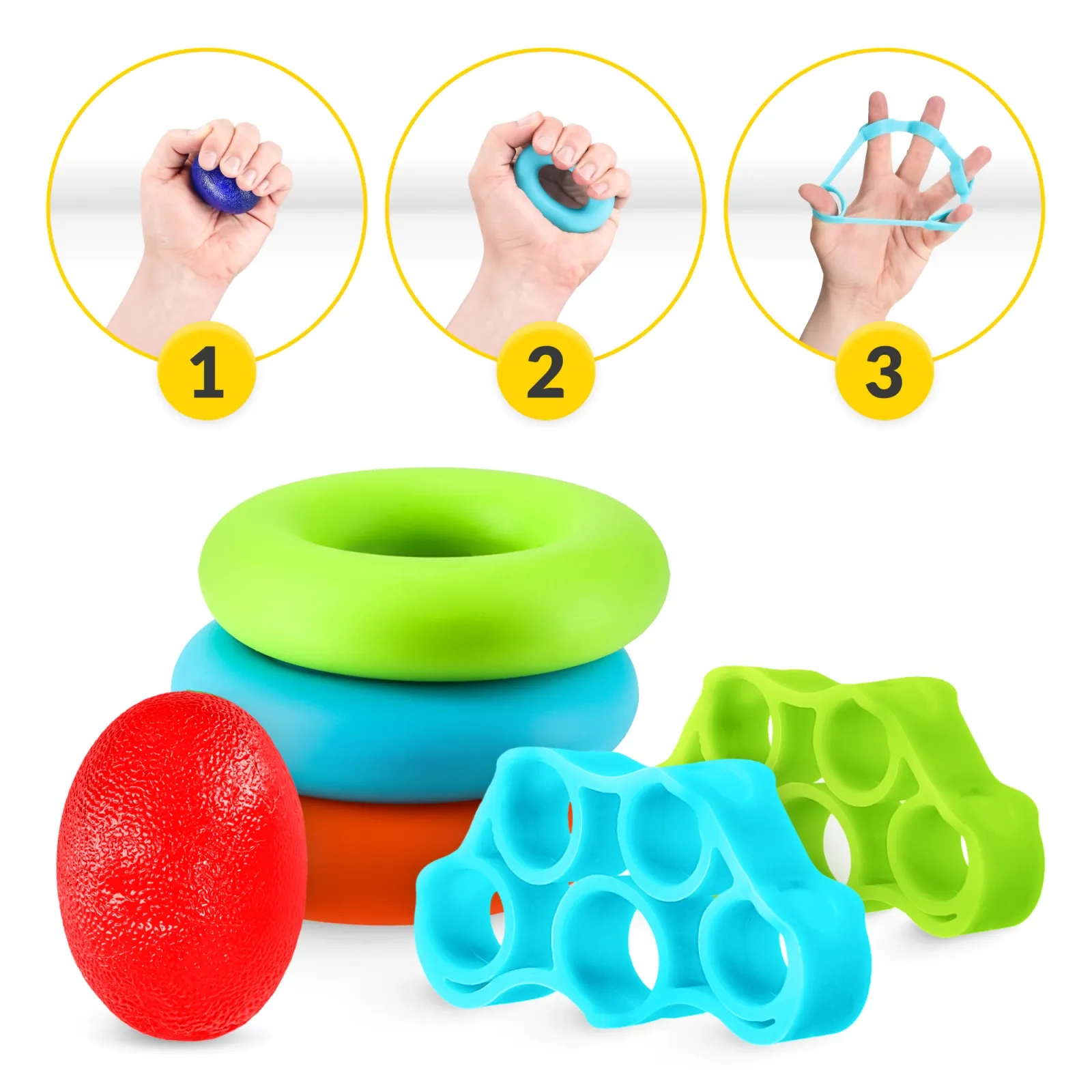 9 guminių juostų rinkinys rankų ir pirštų mankštai